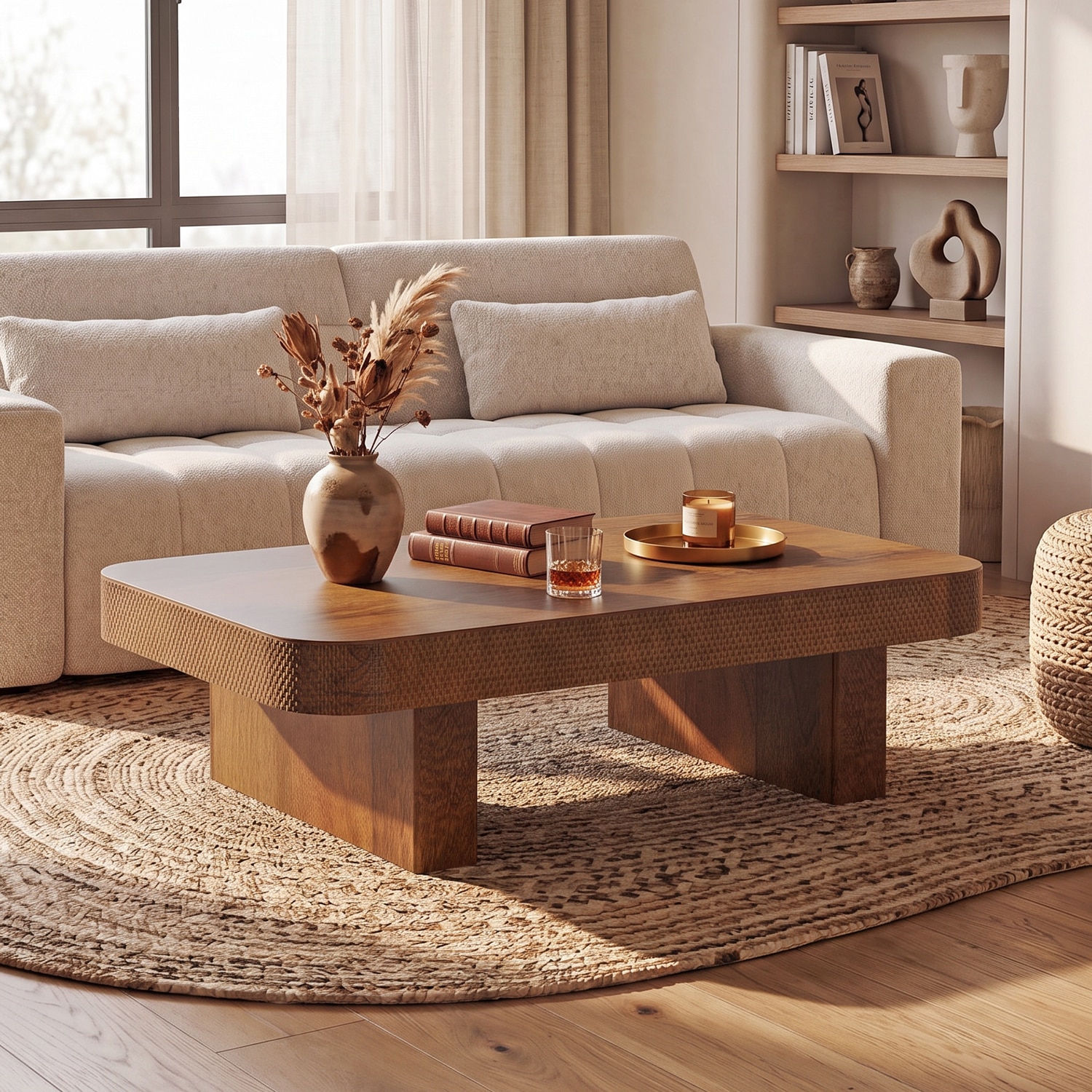 Nakkashi Solid Wood Rectangular Coffee Table In Amber Walnut Finish-image-10