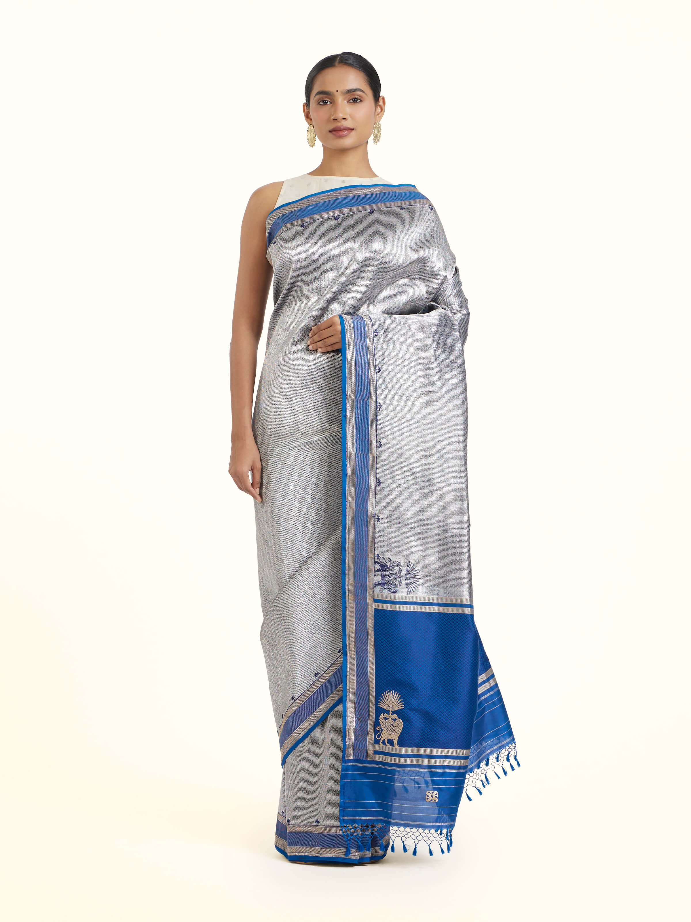 Navy Banarasi Brocade Silk Saree