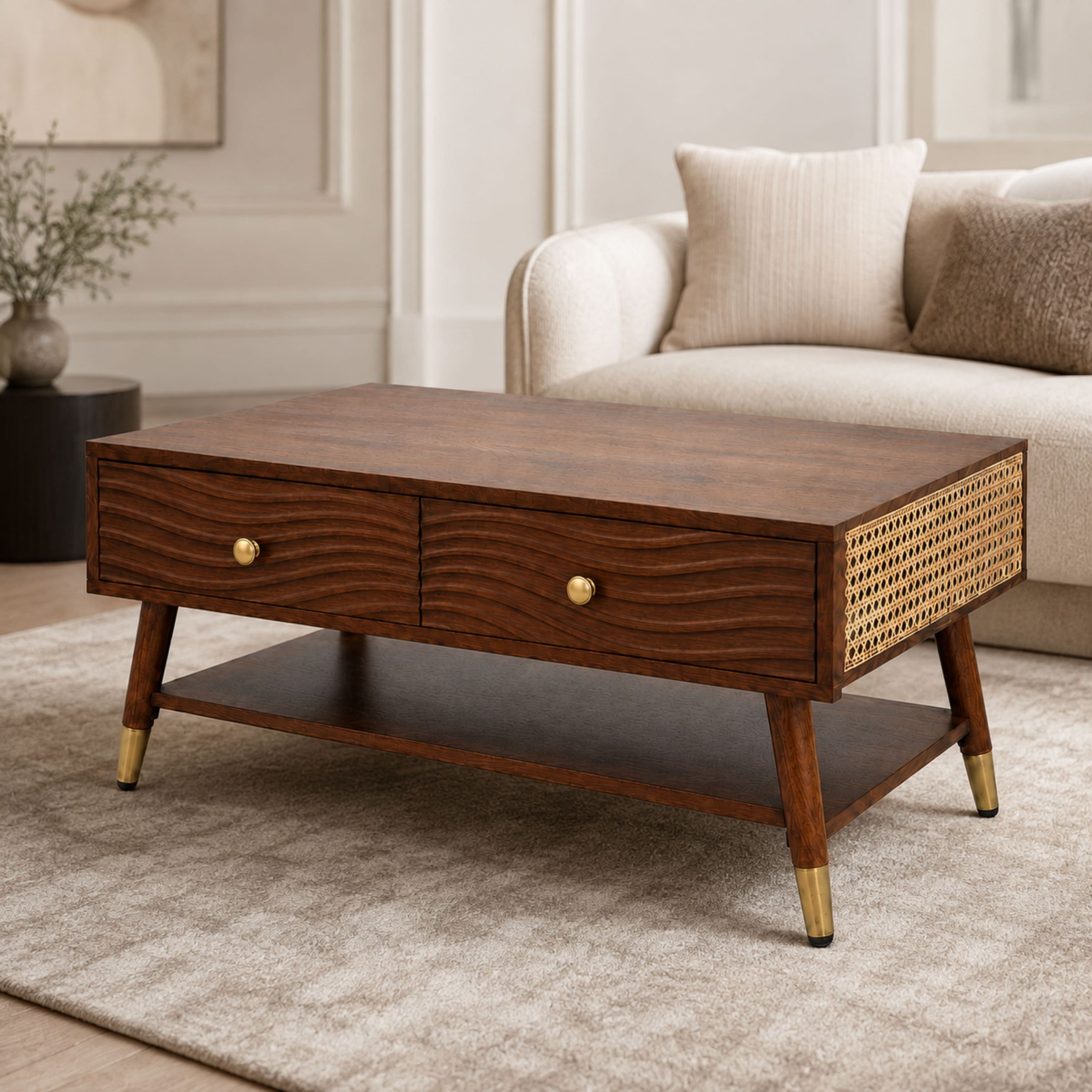 Svara Cane Coffee Table - Globally Indian