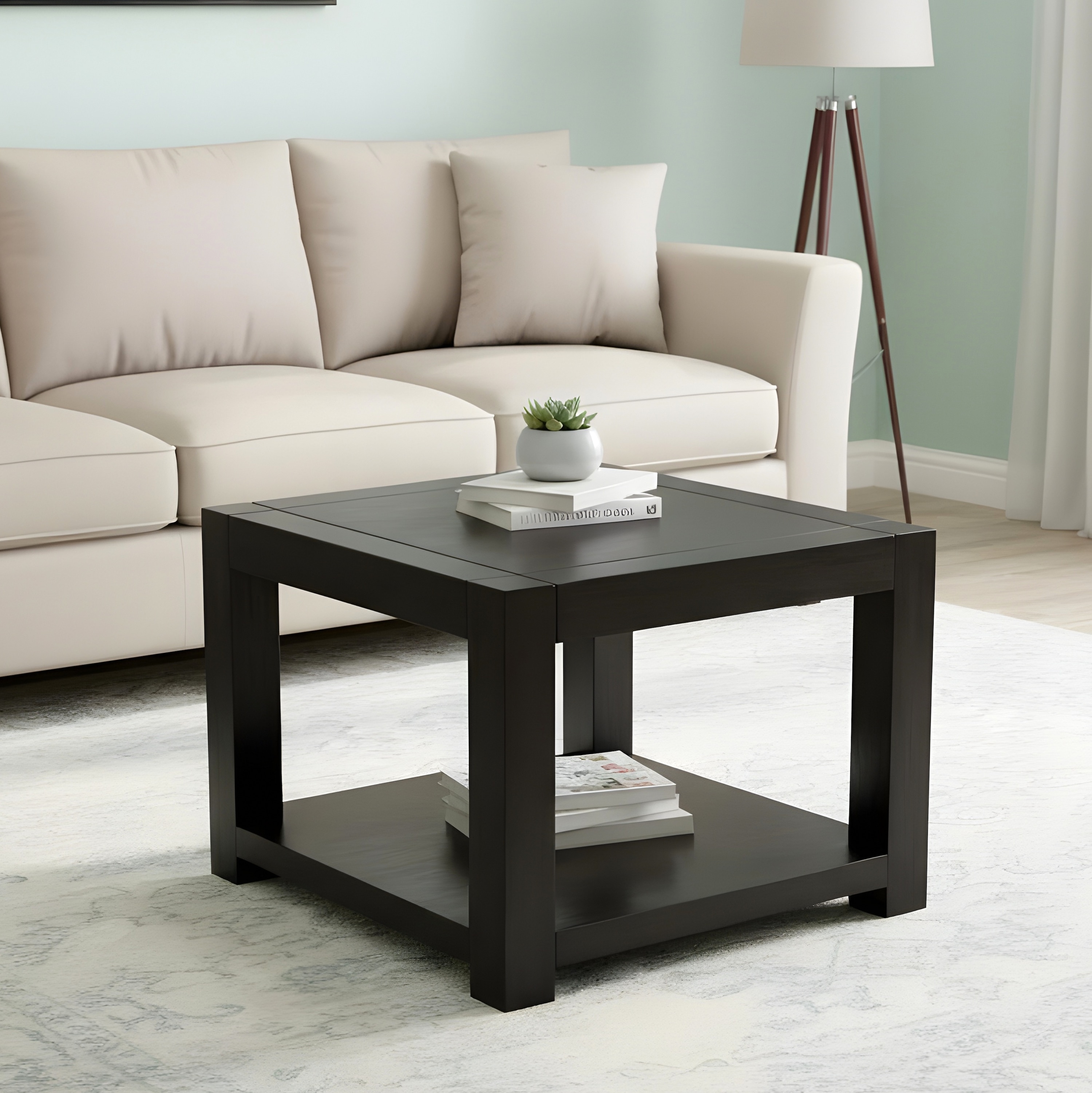 Lisbon Sheesham Wood Contemporary Square Tea Table / Coffee Table In Extra Dark Mahagony Finish