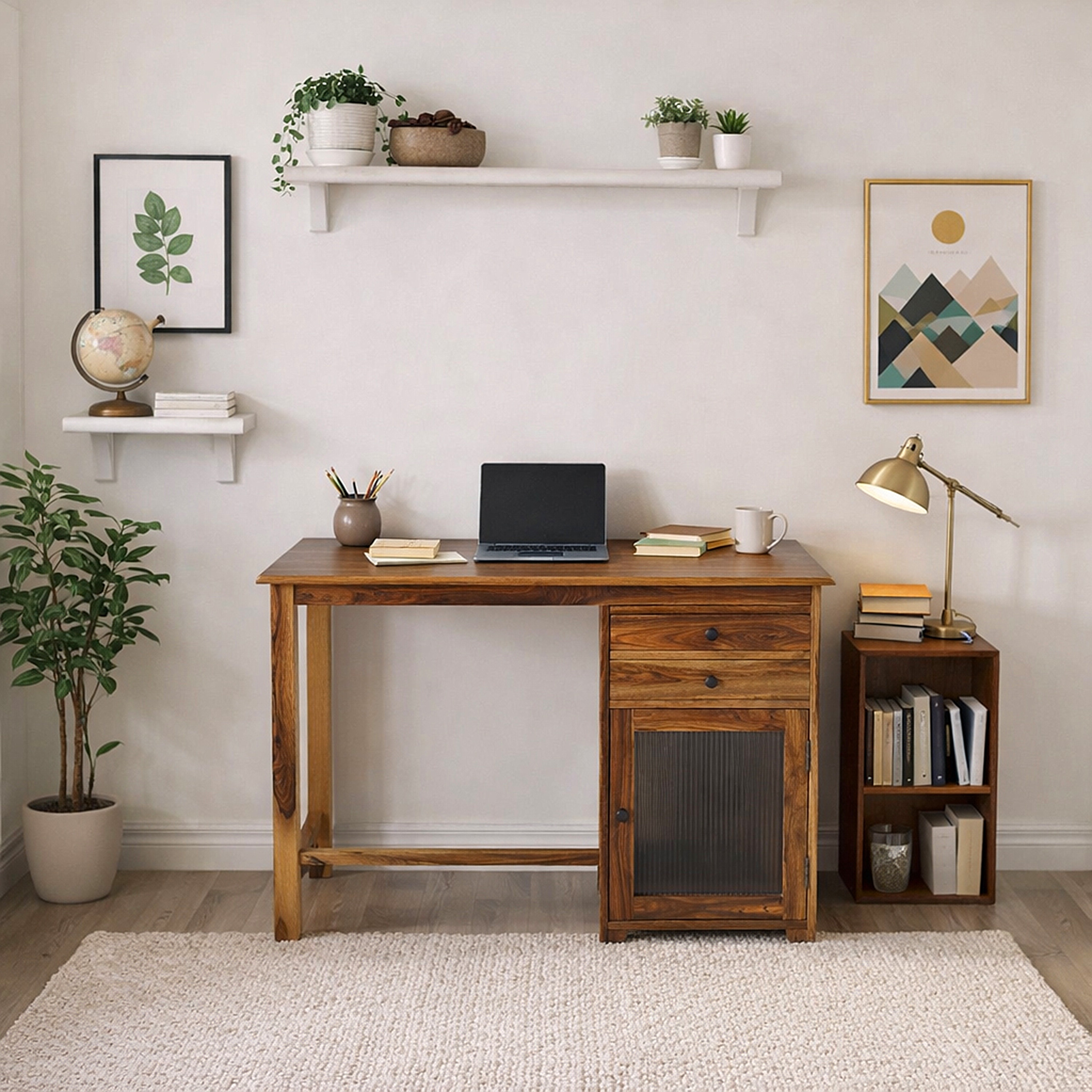 Rope Sheesham Wood  Study Table in Teak Finish