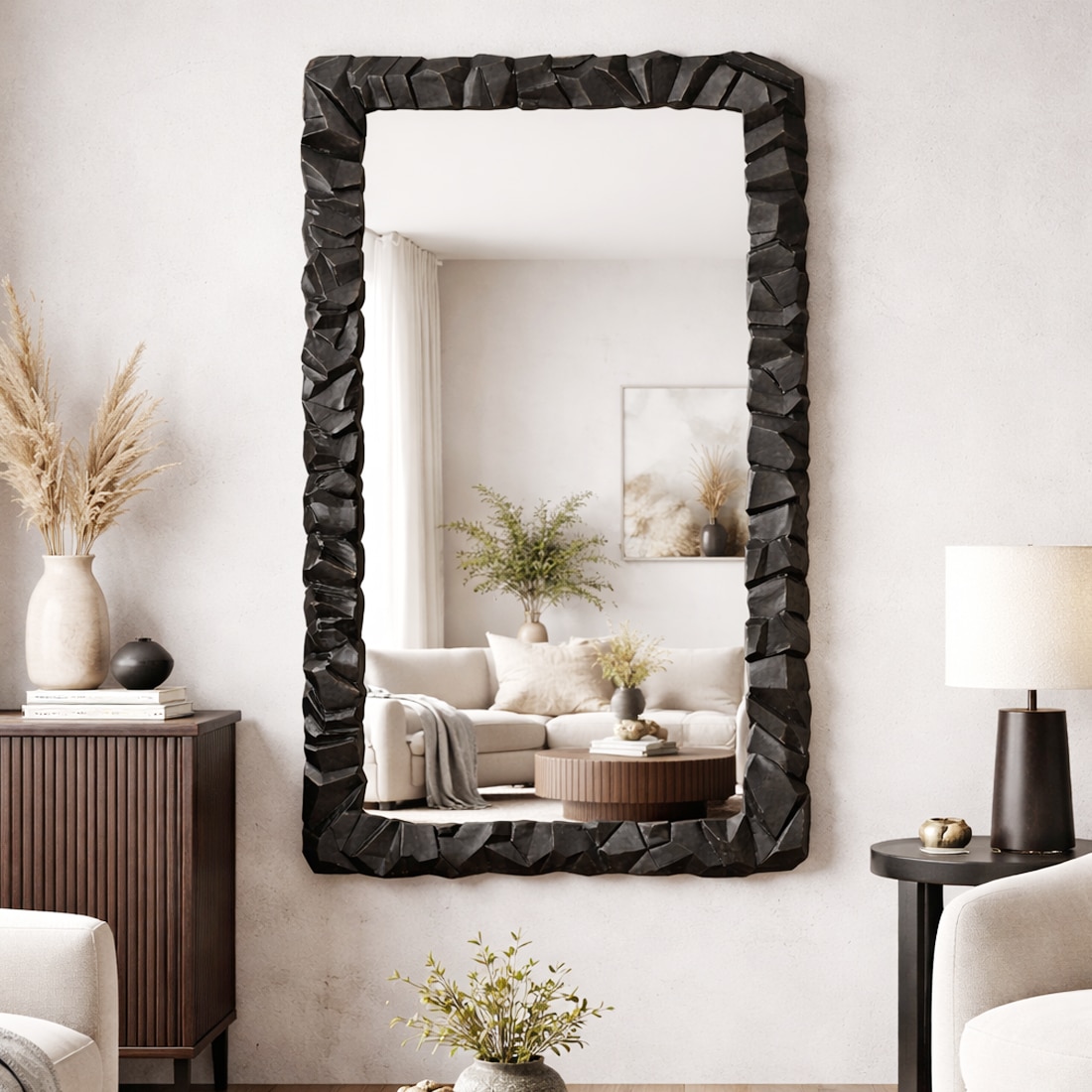 Rift Black Charcoal Finish Wall Mirror