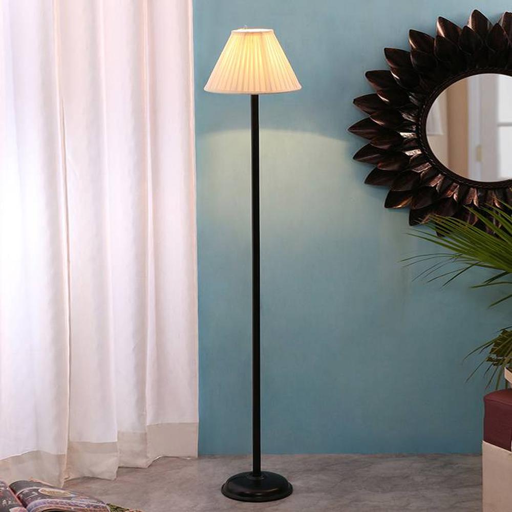 Jay Black Cotton Shade Floor Lamp - Devansh