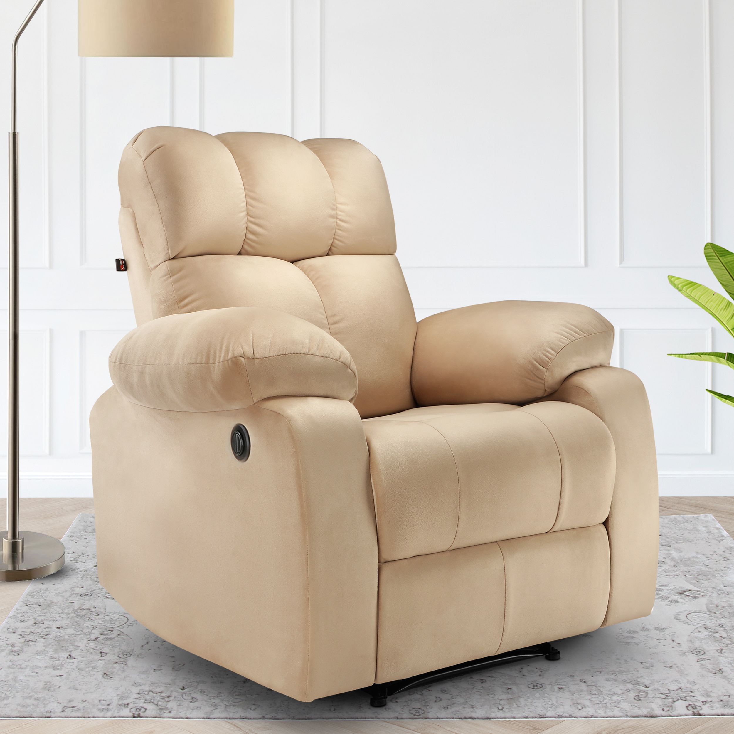 Helios Motorised Recliner Chair for Premium Soft Suede Fabric 1 Seater Chair - Beige