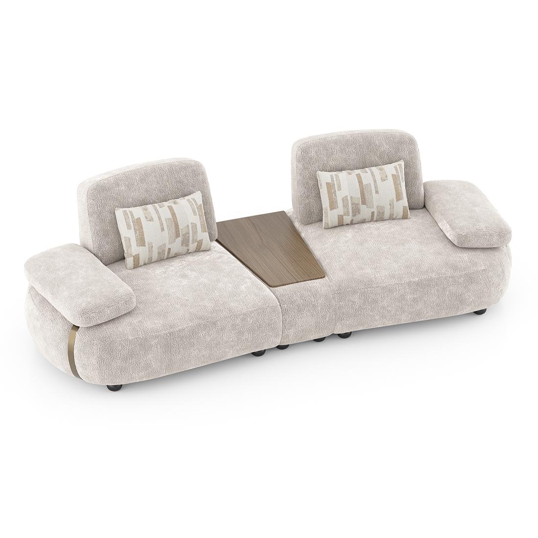 Soho 3 Seater Fabric Sofa With Modular Wood Top Table In Turtledove Fabric