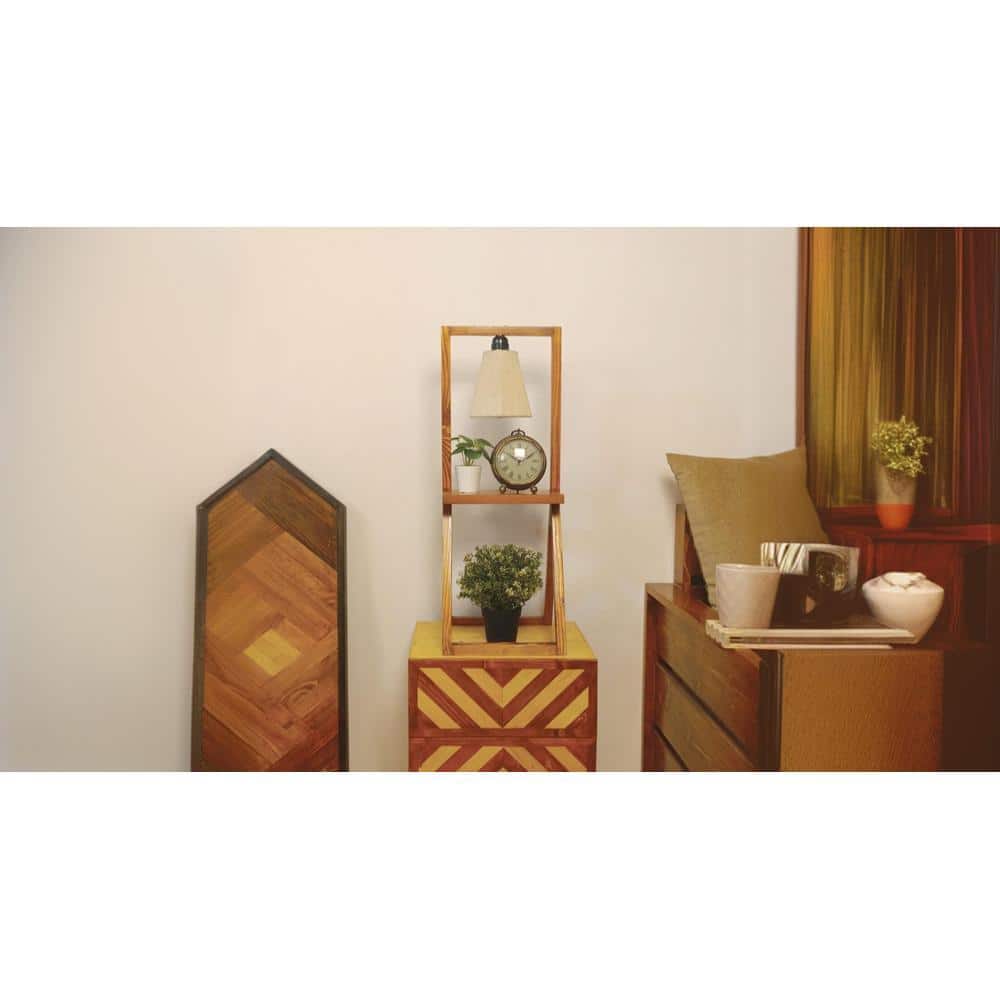 Euphoria Brown Wooden Table Lamp with Beige Fabric Lampshade