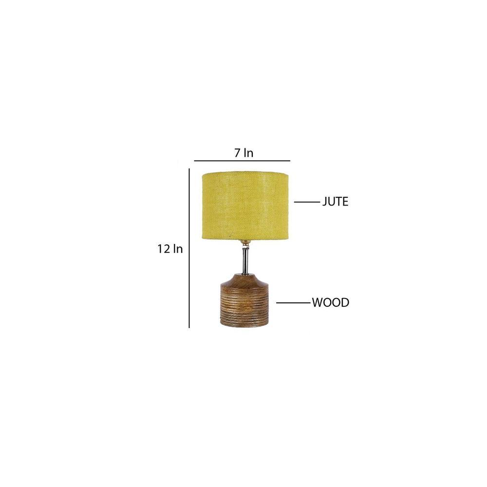 Harper Yellow Natural Fiber Shade Table Lamp with Natural Wooden Base