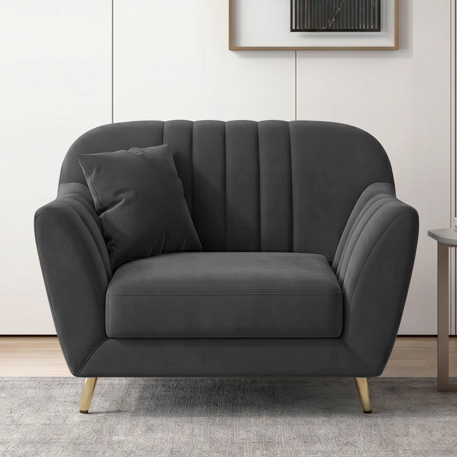 Rivo Velvet 1 Seater Sofa in Dark Grey Color - Home Lifestylez