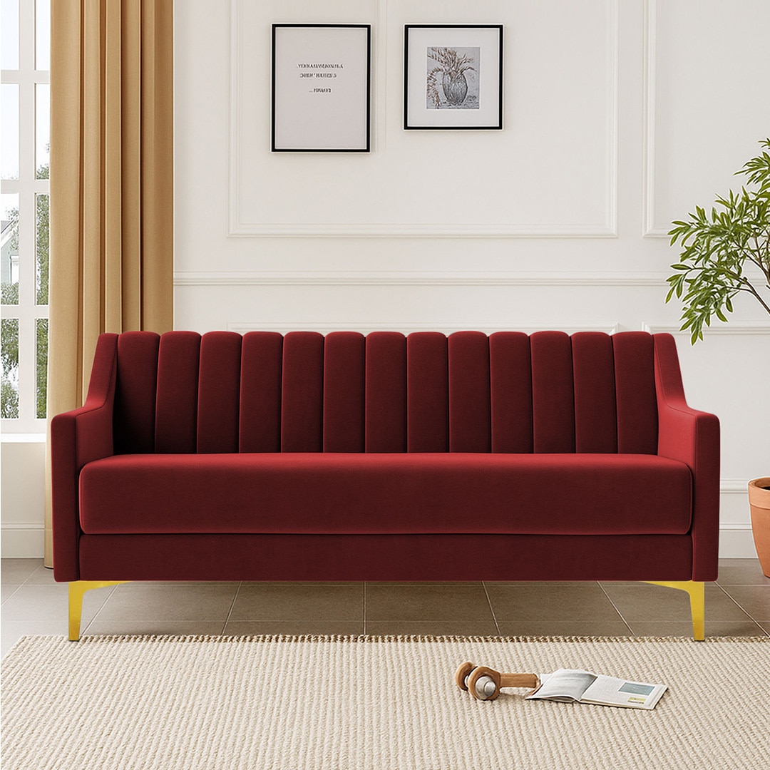 Fame Velvet 3 Seater Sofa in Maroon Colour - Home Lifestylez