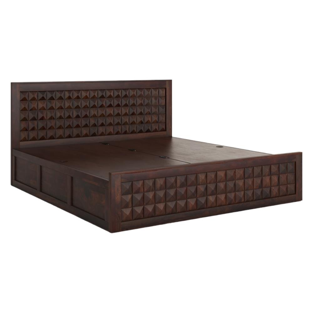 Keaton Sheesham Wood King Size Bed Box Storage Walnut Finish (72 x 78 inches)