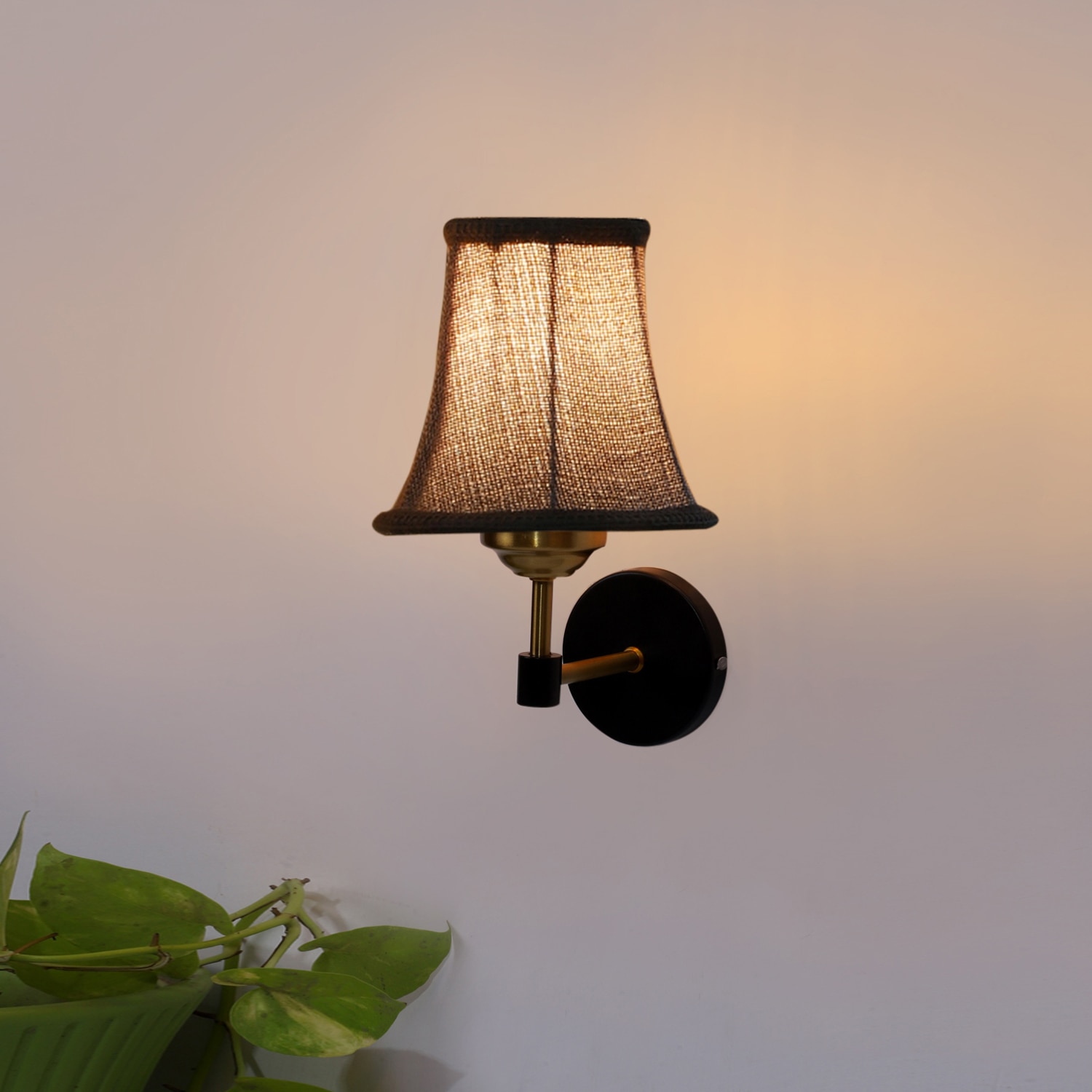 Devansh Gold Wall Mounted Lamp With Beige Jute Shade