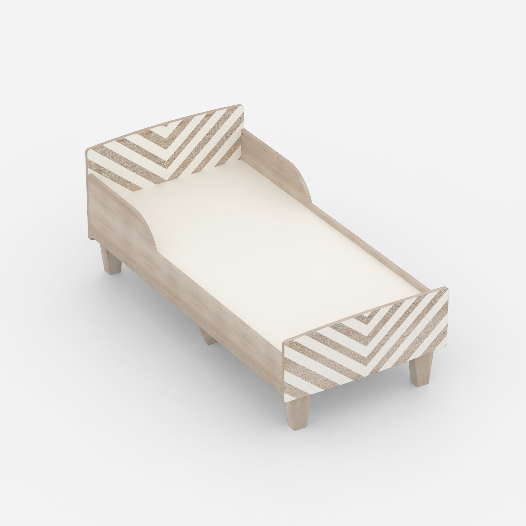 Minimalist Kids Toddler Bed in Oak and White Stripes