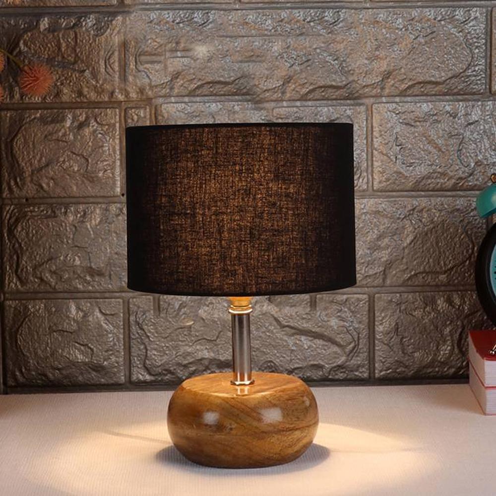 Callie Black cotton & solid wood table lamp - Devansh