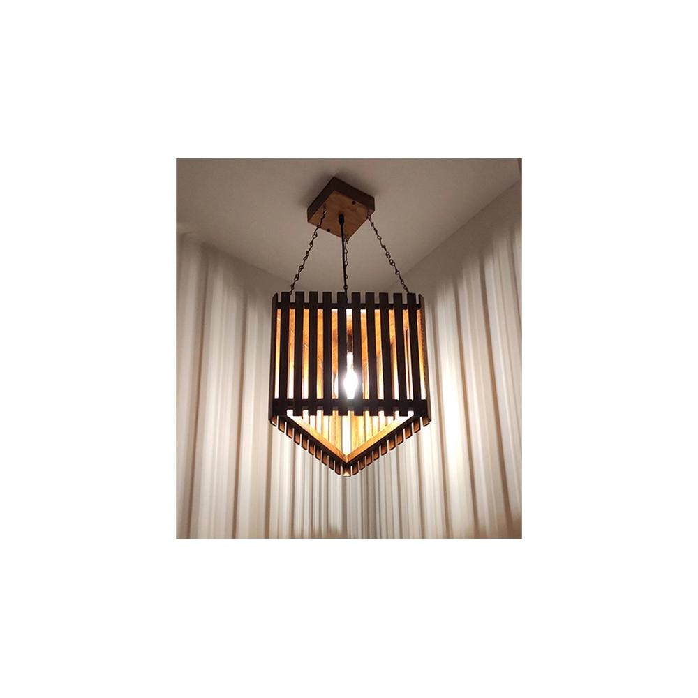 Trikona Brown Solid Wood Single Hanging Light