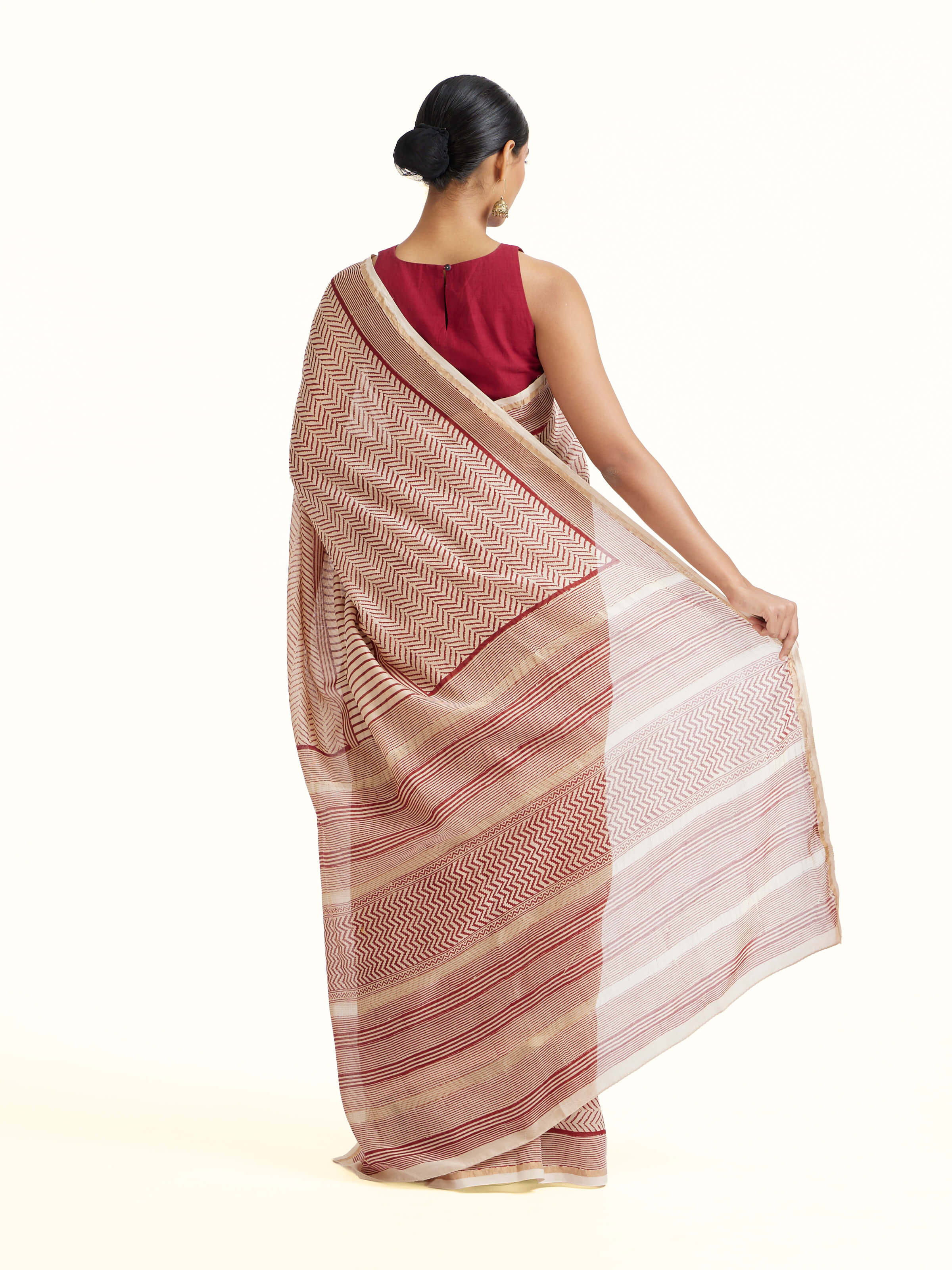 Red Chanderi Cotton Silk Bagh Block Printed Saree