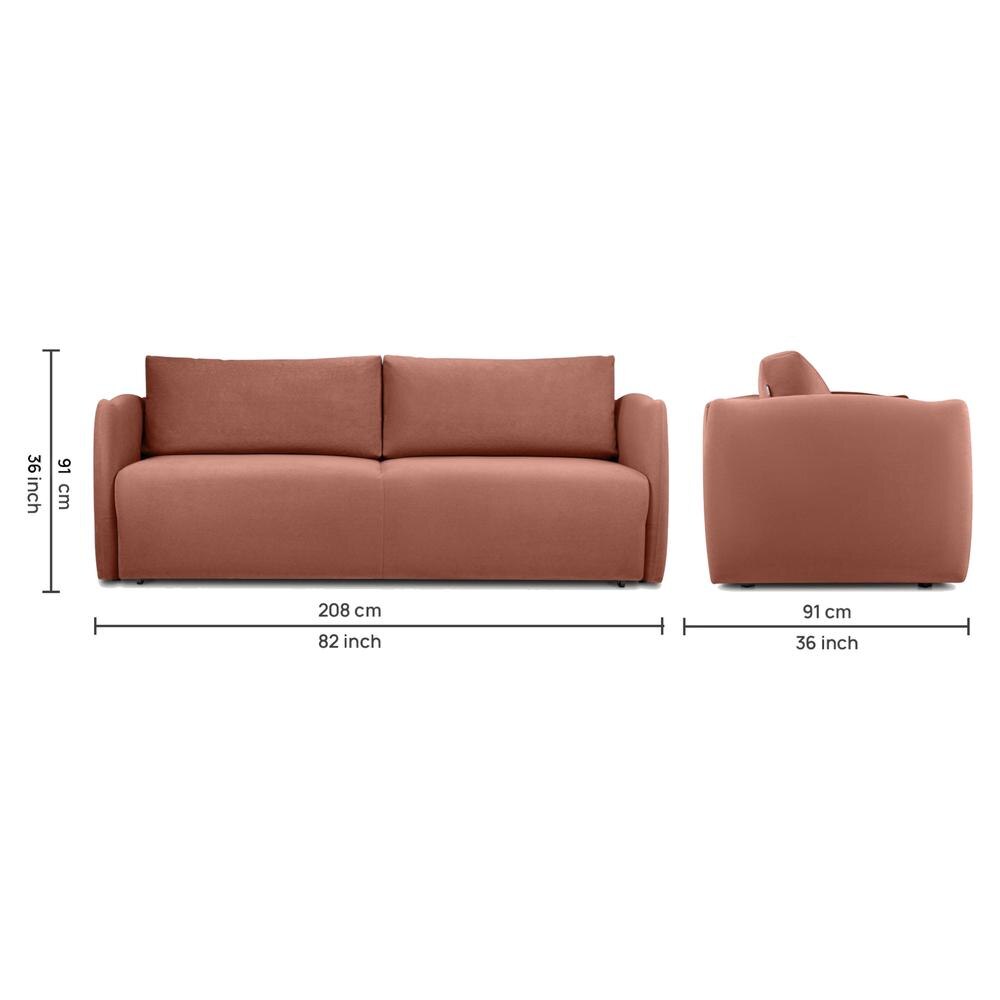 Vantella 3 Seater Fold Out Sofa Cum Bed In Pink Colour