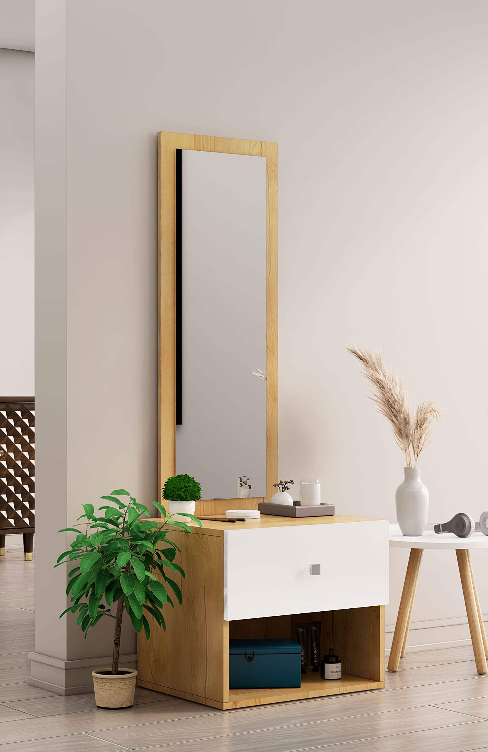 Hexa Red Engineered Wood Dressing Table in Giant Wood and Frosty White Colour - HexaRed