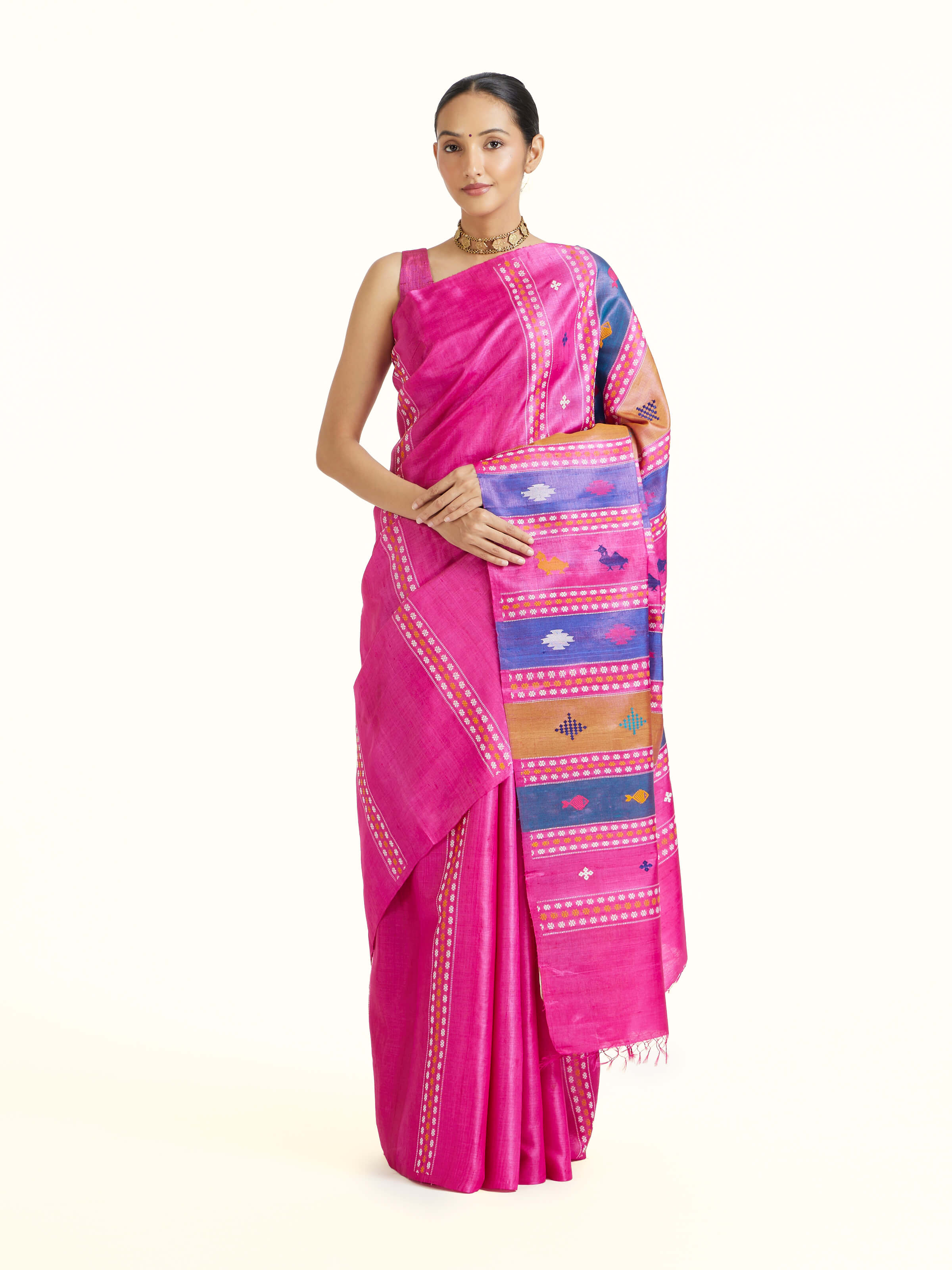 Pink Tussar Silk Saree
