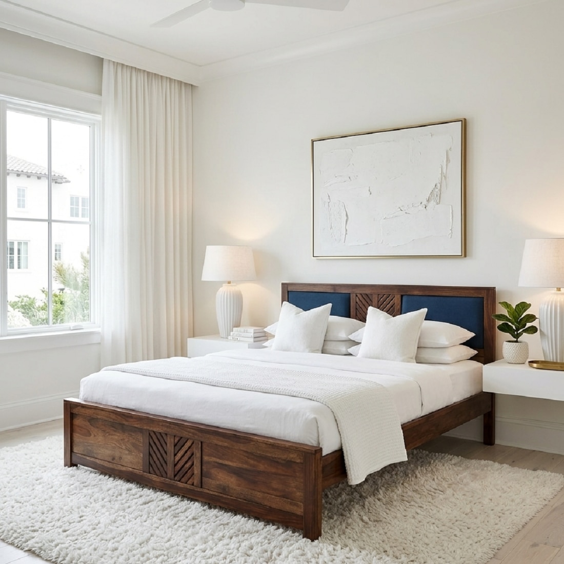 Ebonix Non Storage Solid Wood Bed King Size in Provincial Teak Finish - Demiwall