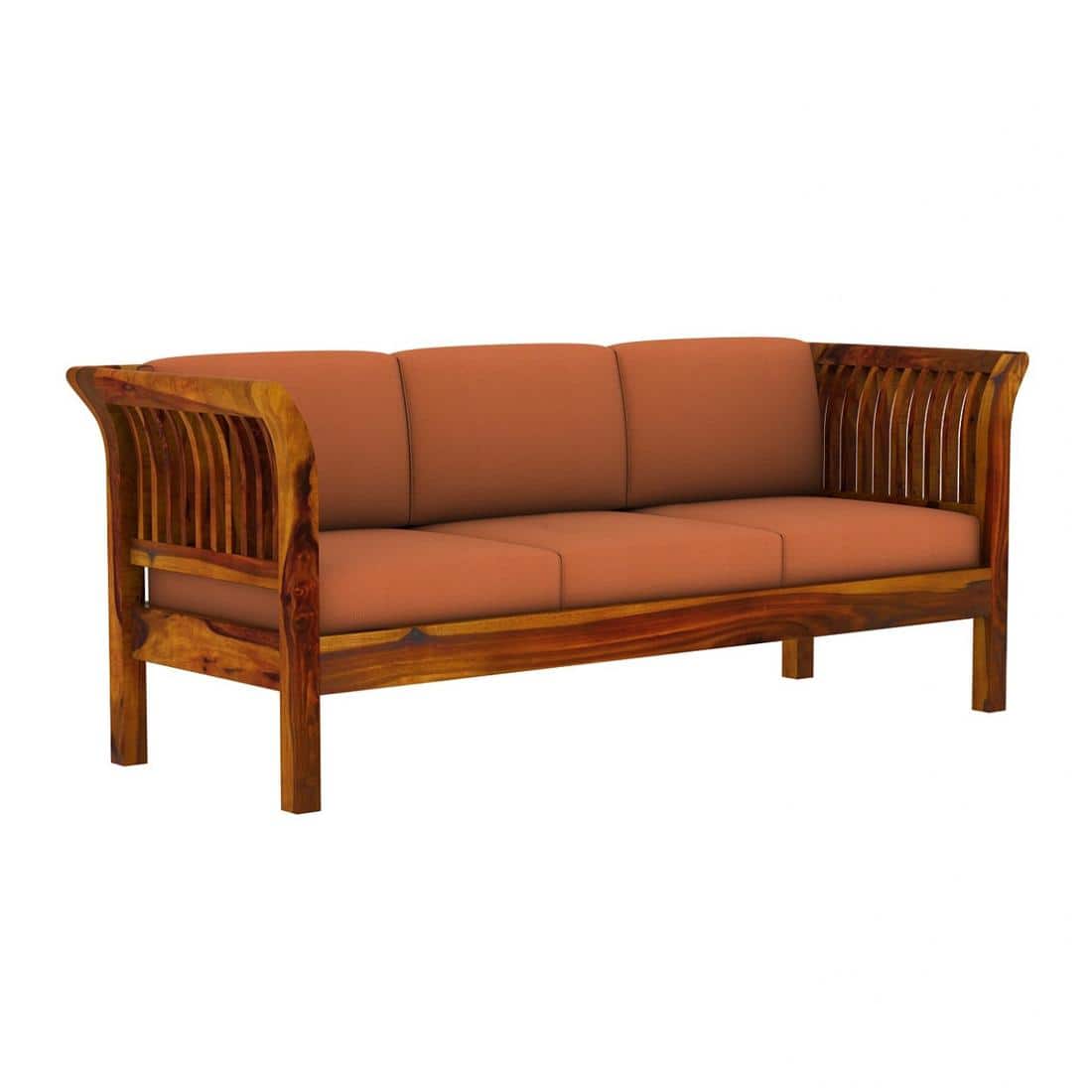 Haveli 3+2 Seater Wooden Sofa (Orange Colour, Honey Finish)