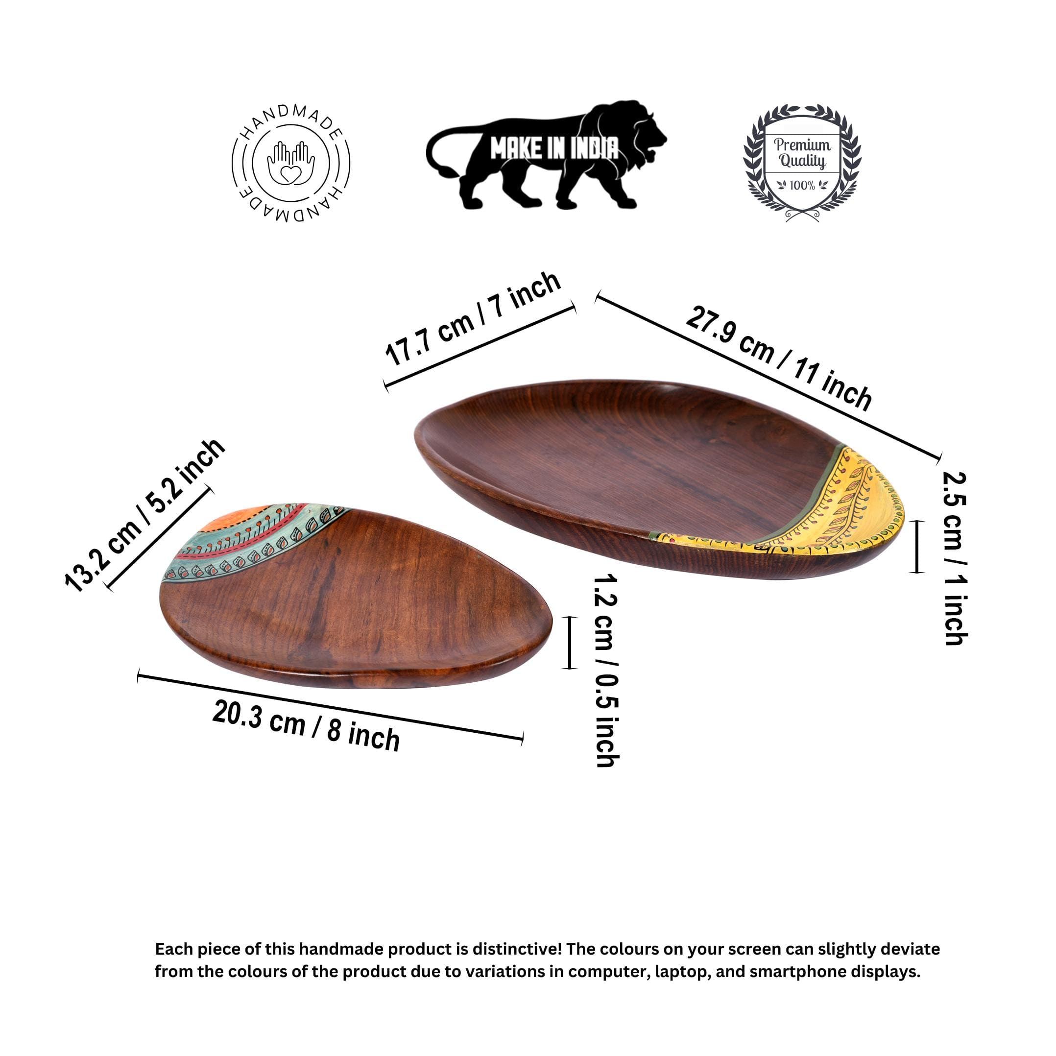 Trays in Oval Shape with Tribal Motifs Handcrafted in RoseWood (11x7")