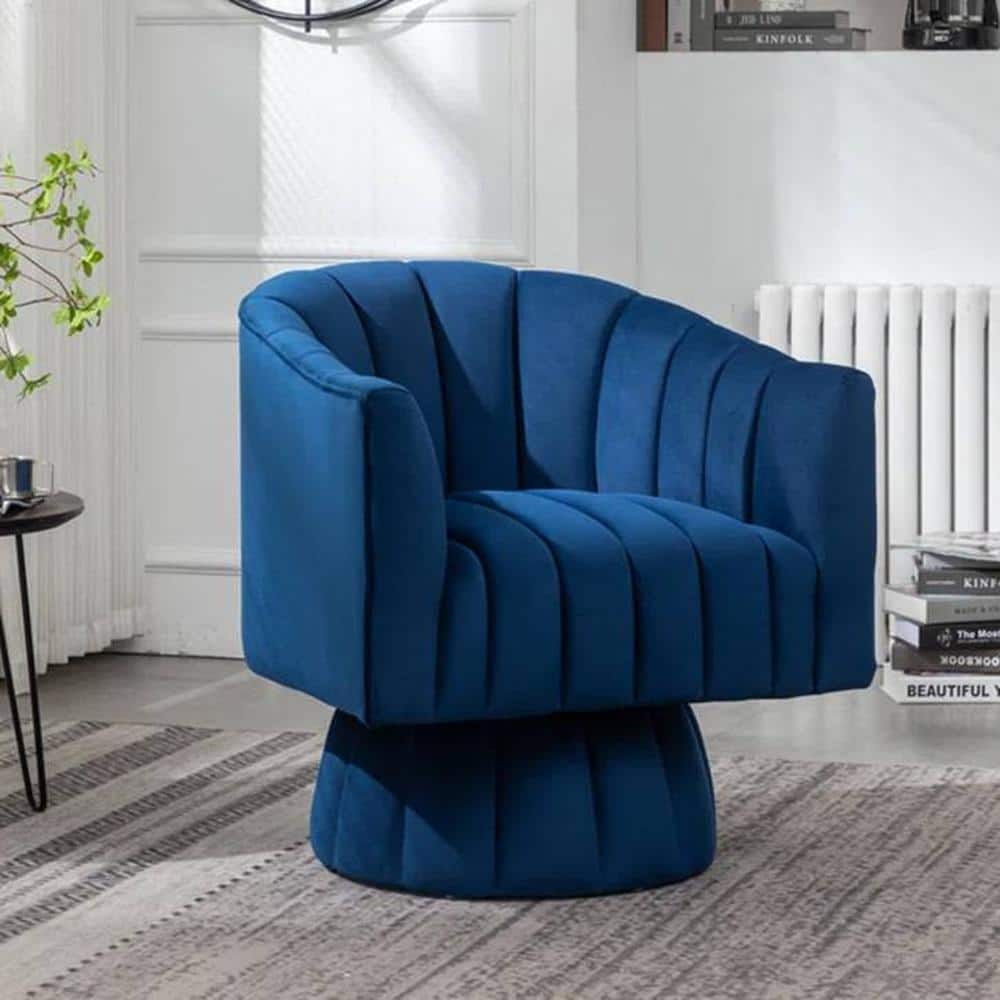 Morrow Swivel Solid Wood Round Chair in Navy Blue Colour