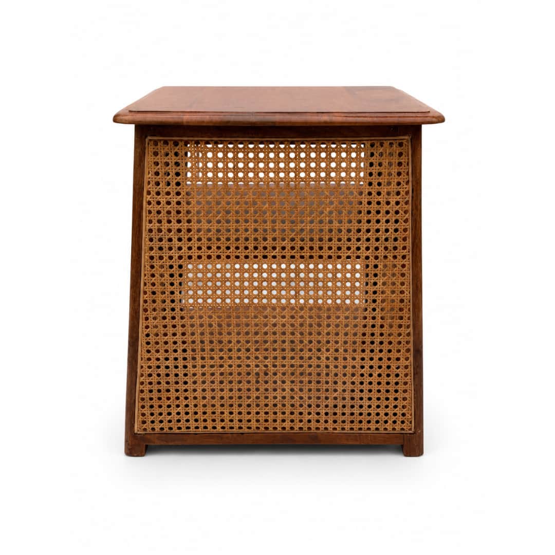 Kasvya Cane and Solid Wood Bedside Table