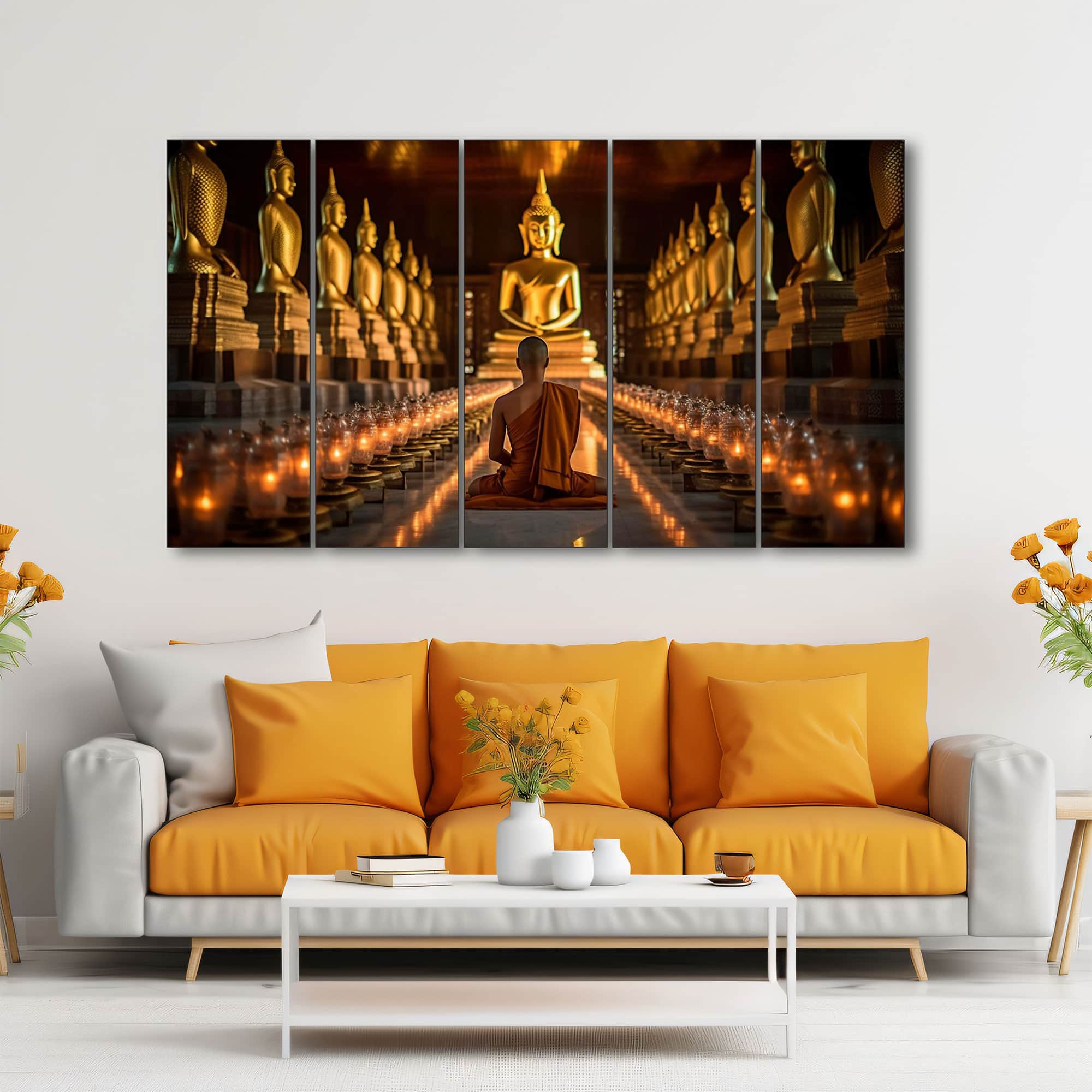 The Castle Decor Lord Buddha Meditation Wall Painting Wooden Framed 27x48 Inch (Style 22) - The Castle Decor