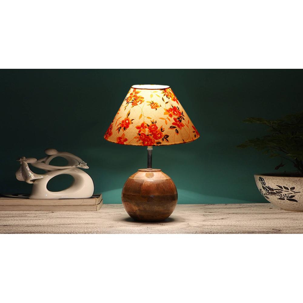 Multicolor cotton with Natural Wood Table Lamp -2