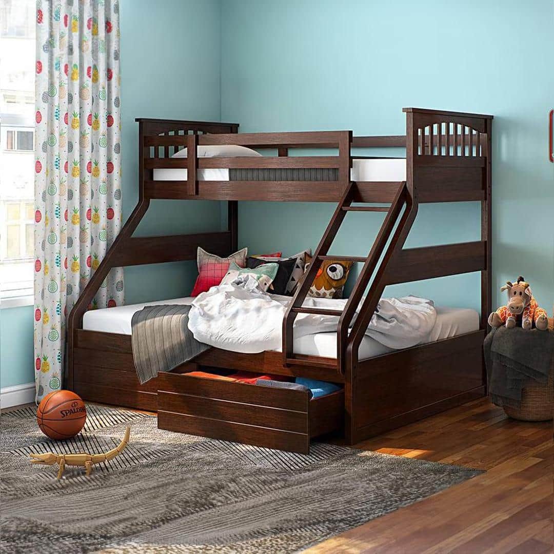 Barnley Single Over Queen Storage Bunk Bed In Dark Walnut