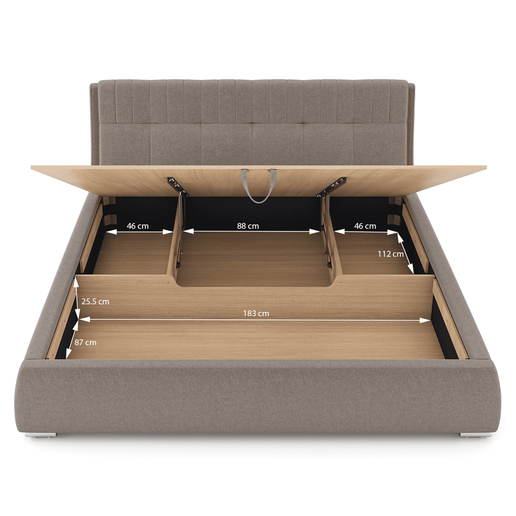 Stanhope Upholestry Hydraulic King Size Bed In Shitake Beige Premium Chenille