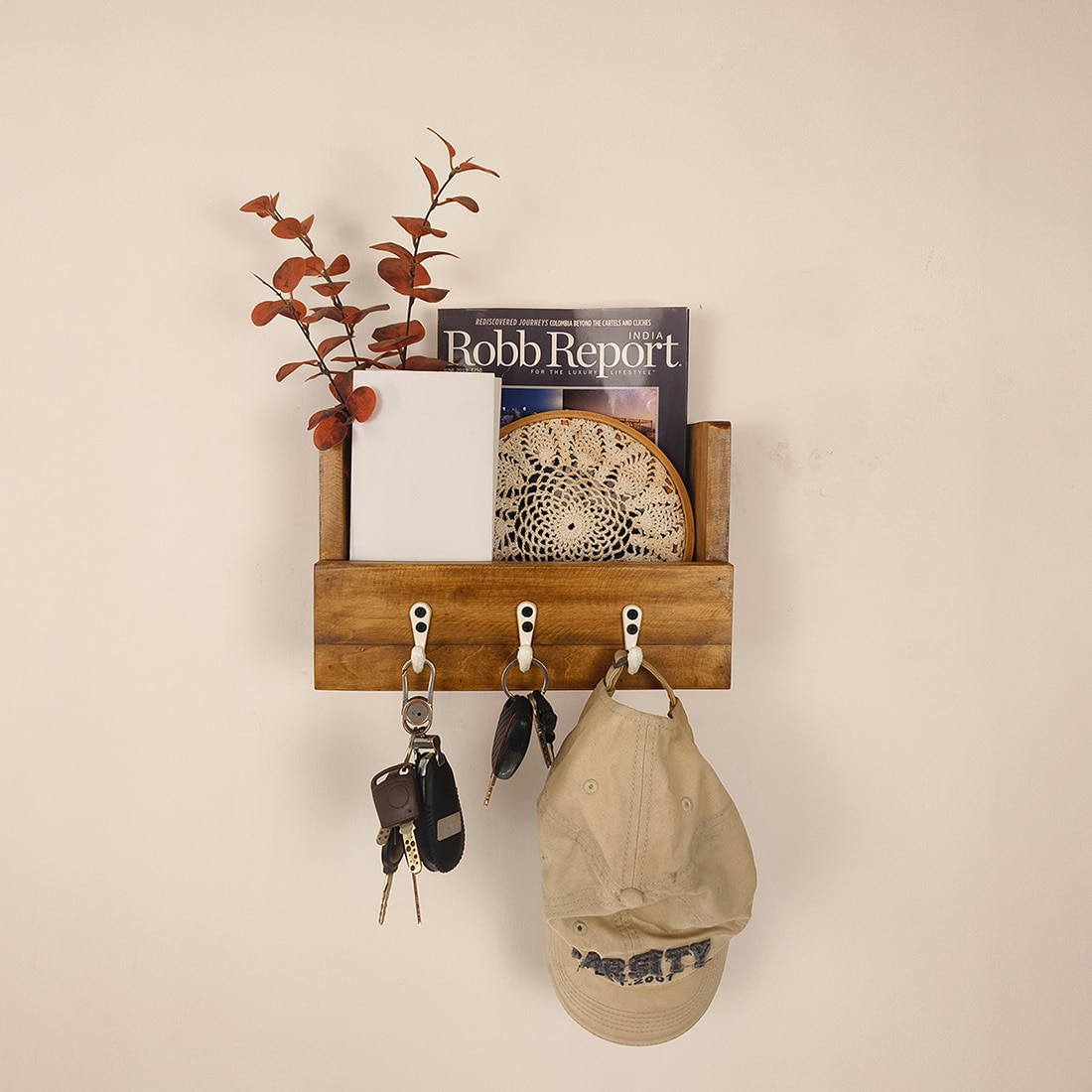 Tivoli Wooden Wall Organiser With Key Holders