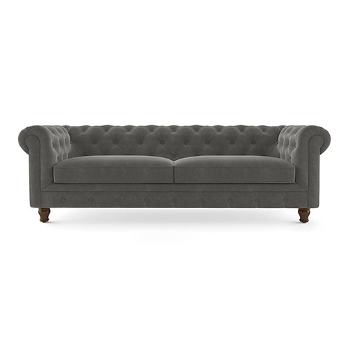 Winchester Luxe 3 Seater Fabric Sofa in Ash Grey Velvet Colour - Urban Ladder