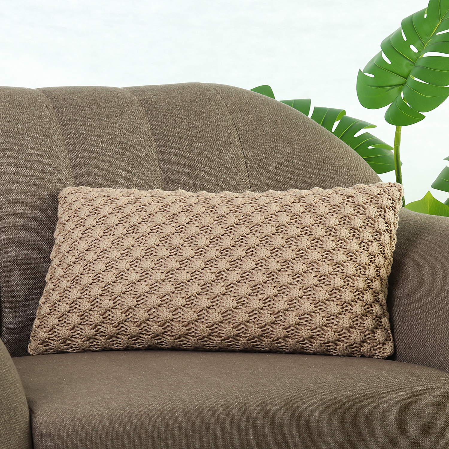 Popcorn Knit Linen Cotton Cushion Cover  12X20  Inches - Pluchi
