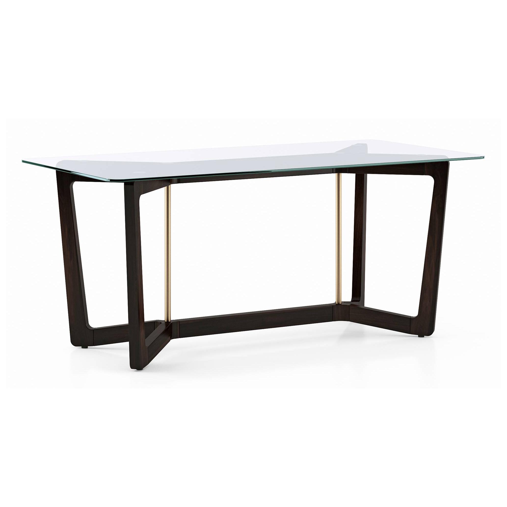 Bourdaine Glass 6 Seater Dining Table In Mahogany Finish