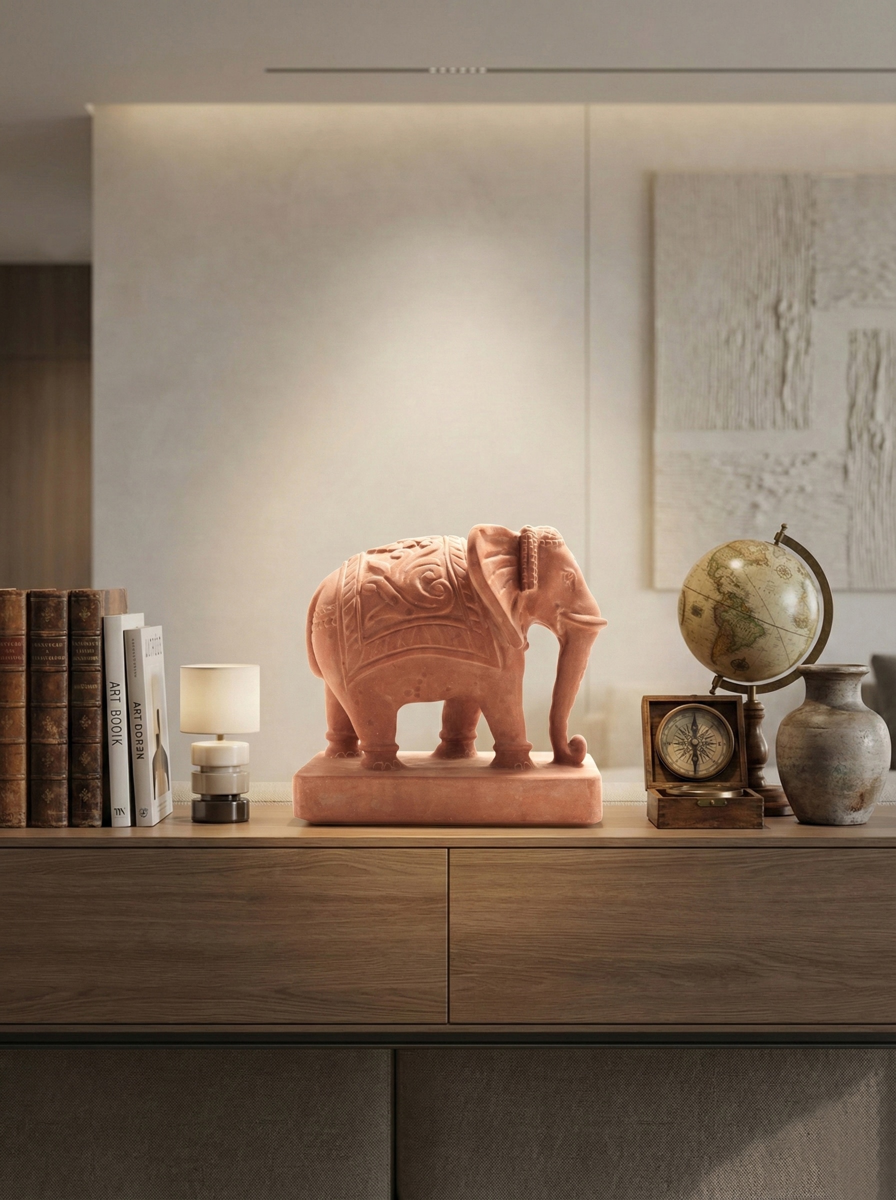Lifestyle view of Gajavalli Carved Stone Gwalior Elephant Sculpture