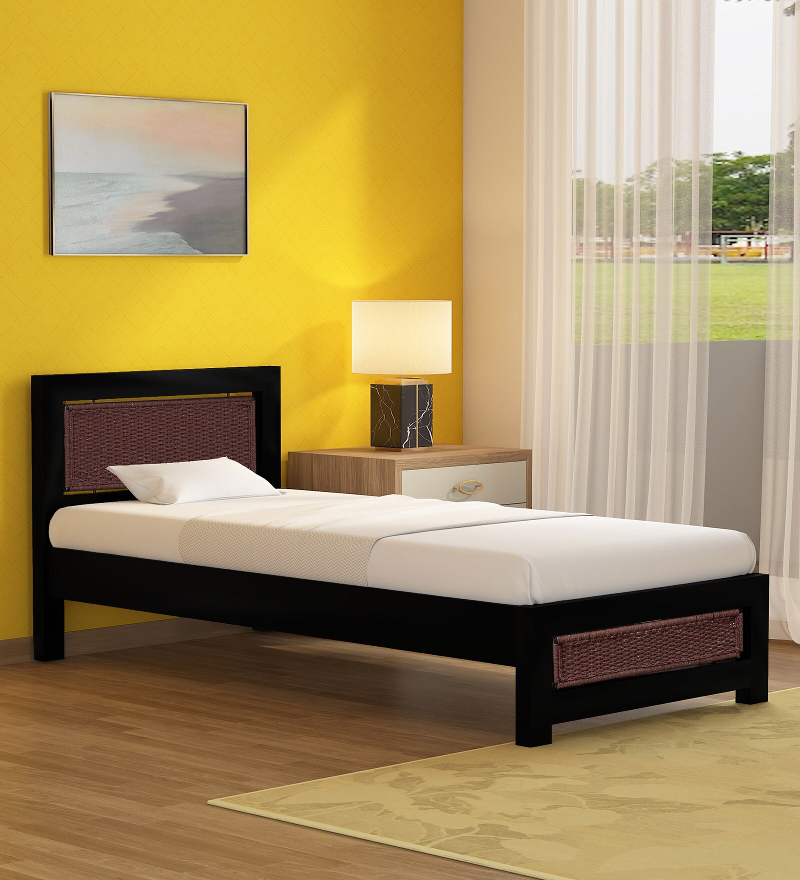 Coram Solid Wood Single Bed In Walnut Finish