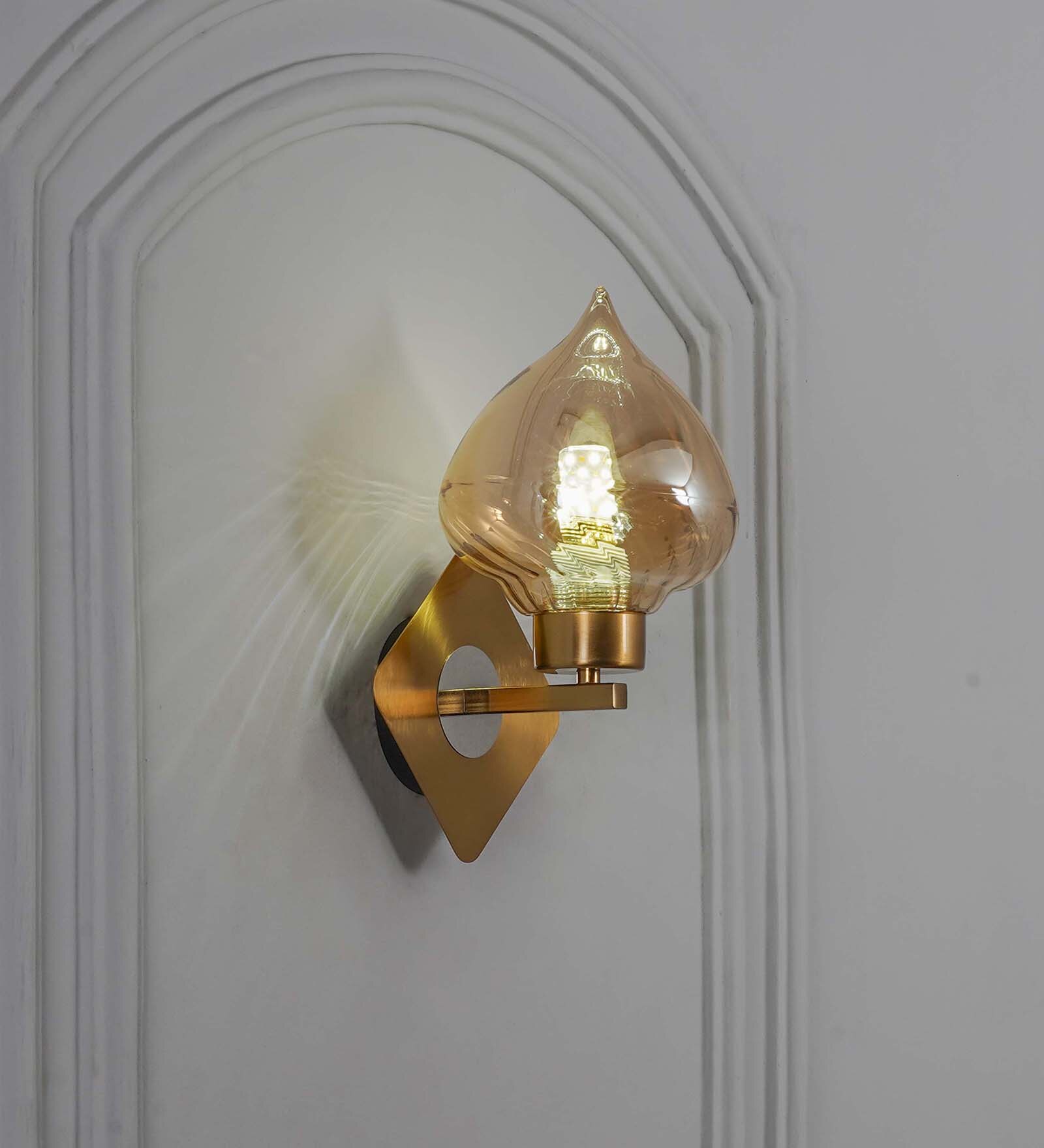 Vix Single Light Wall Fitting In Brass And Chrome Finish Metal With Amber Glass