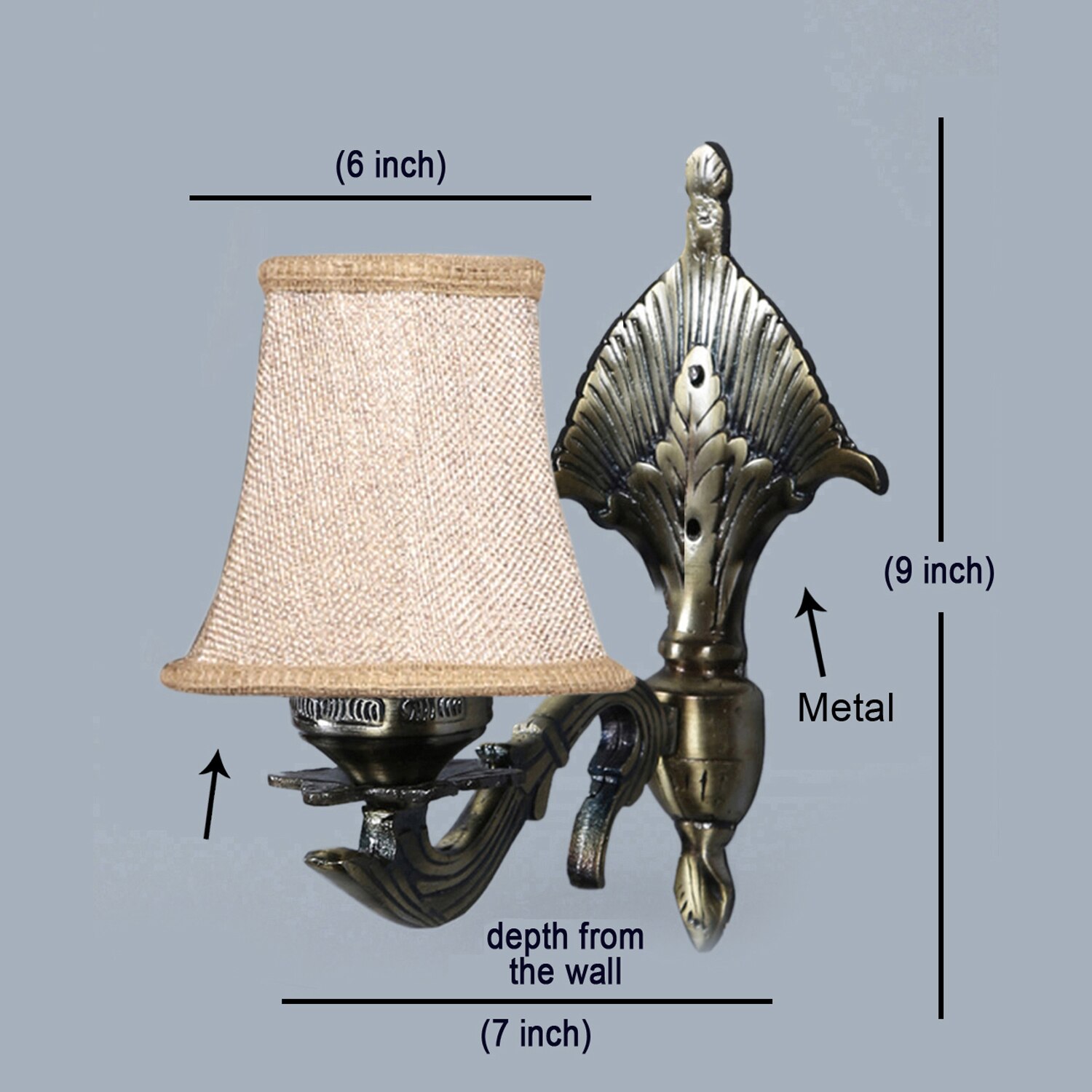 Devansh Gold Antique Wall Mounted Lamp With Beige Jute Shade