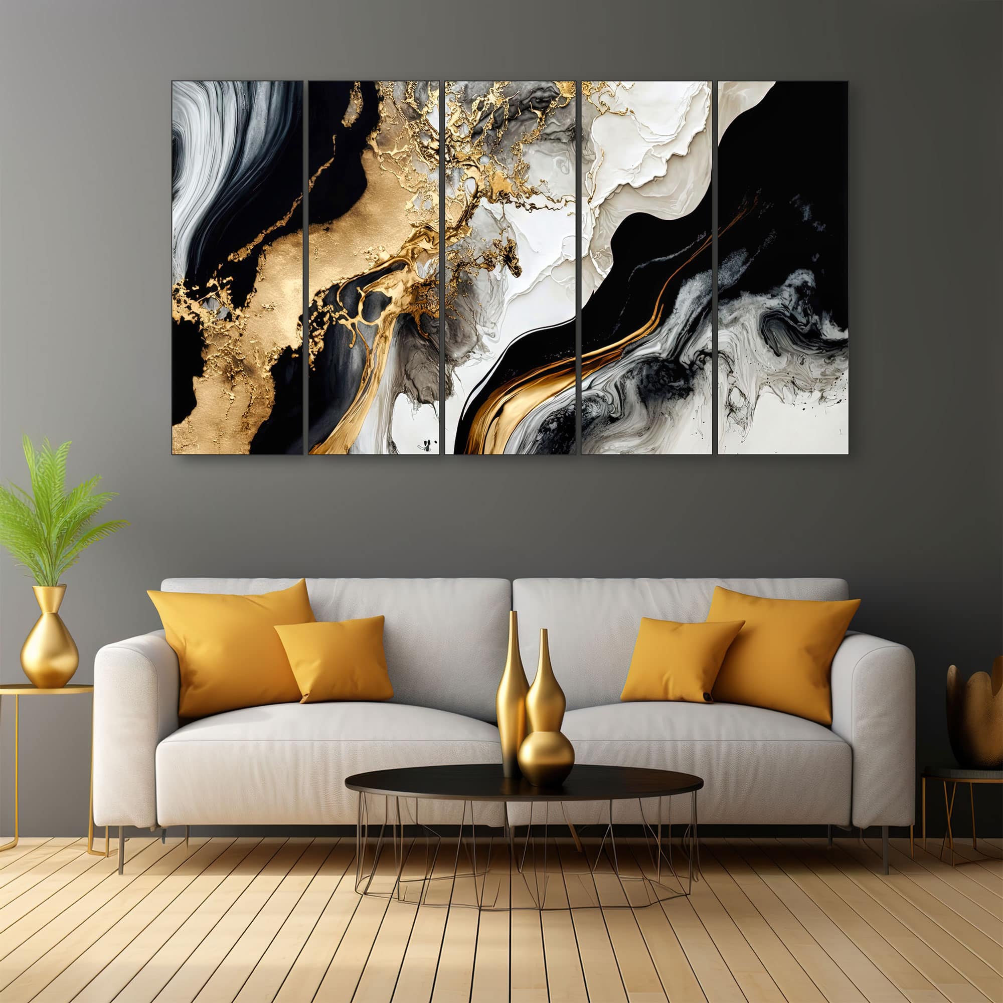 The Castle Decor Marble Abstract Wall Painting Wooden Framed Digital Painting 27x48 Inch (Style 2) - The Castle Decor