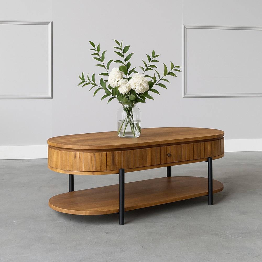 Syleen Solid Wood Coffee Table In Walnut Finish - Living Shape