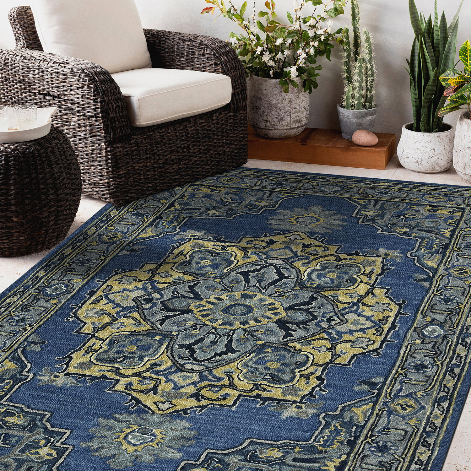 Jennifer Steel Blue Solid Hand-Tufted Wool 8X5 Feet Carpet