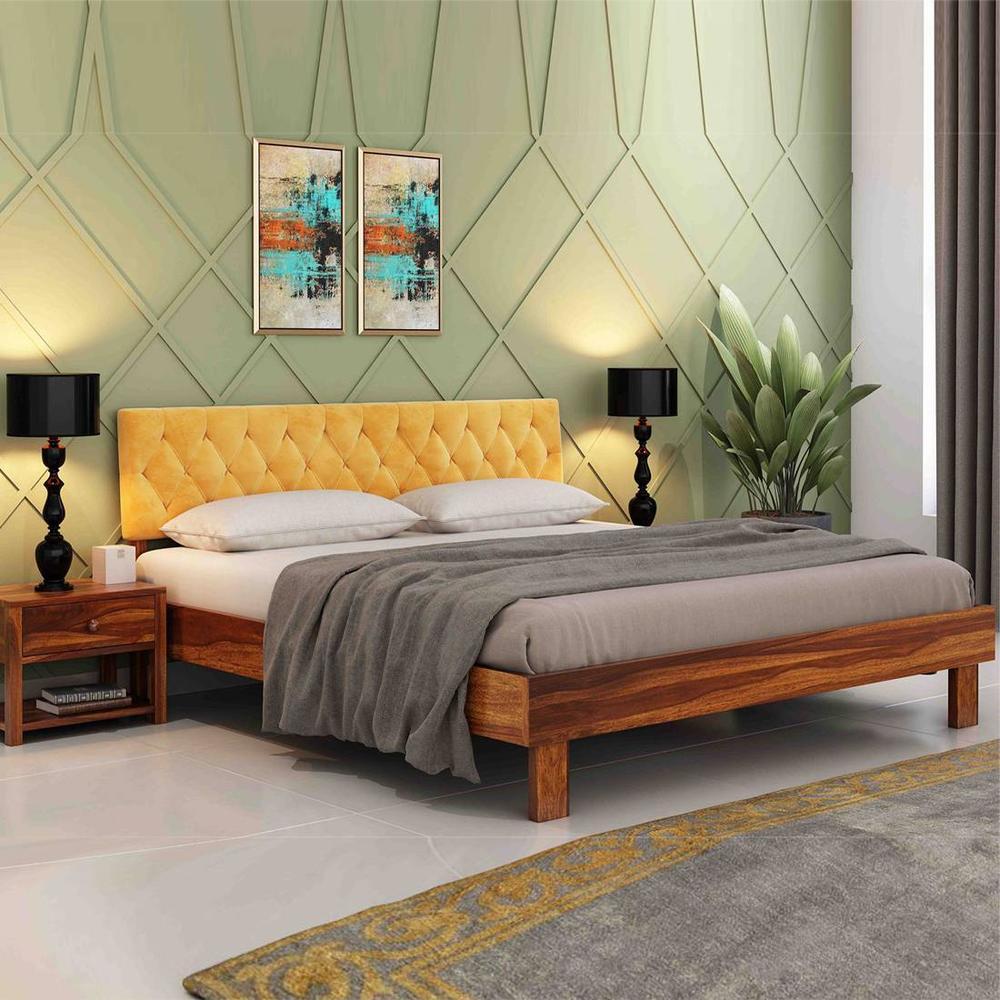 Charles Solid Wood Queen Size Non Storage Bed In Teak Finish