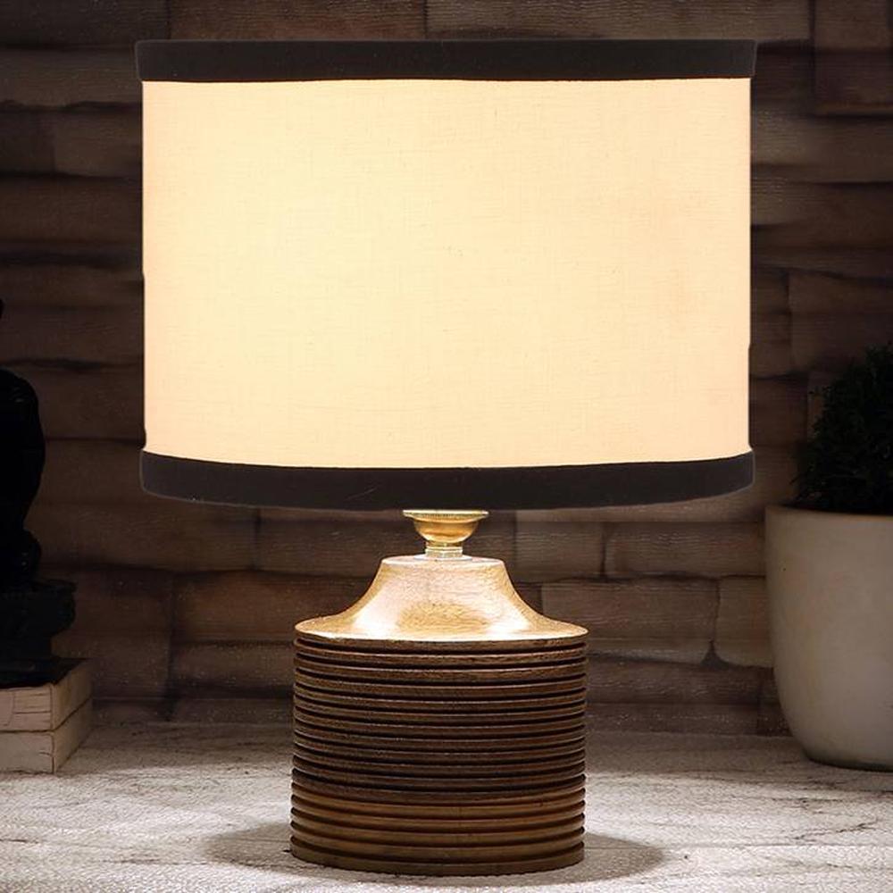 Asa white & black cotton table lamp with Natural Wood Base