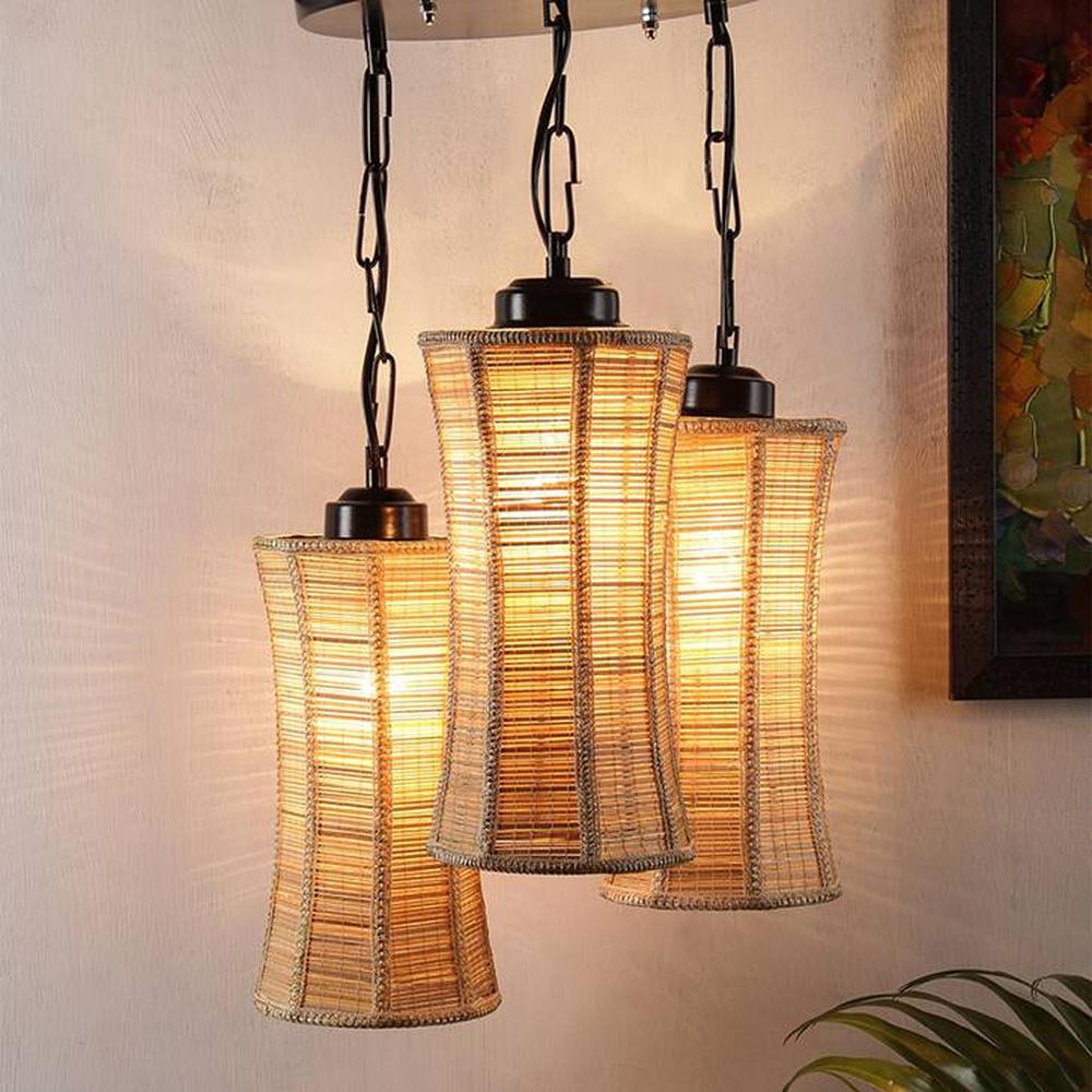 Shiloh Beige Bamboo Cluster Hanging Light - Devansh