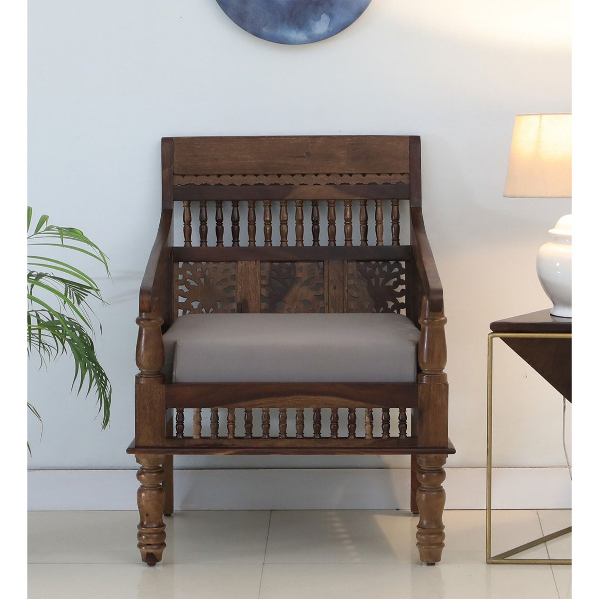 Nehmat 1 Seater Wooden Sofa - Vishwakarma Antique