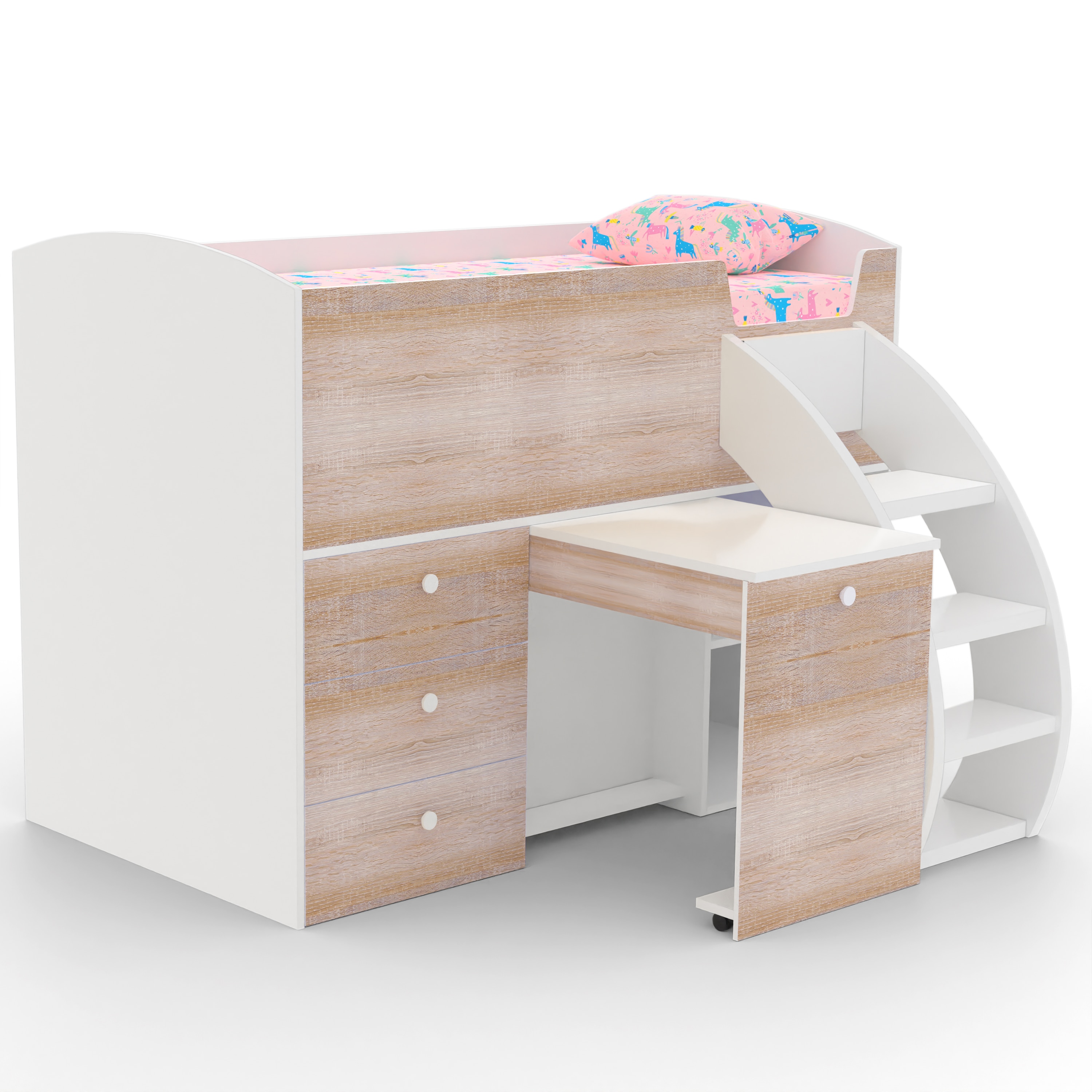 Fun House Loft Bed Ith Integrated Pull Out Desk Oak In Oak Colour