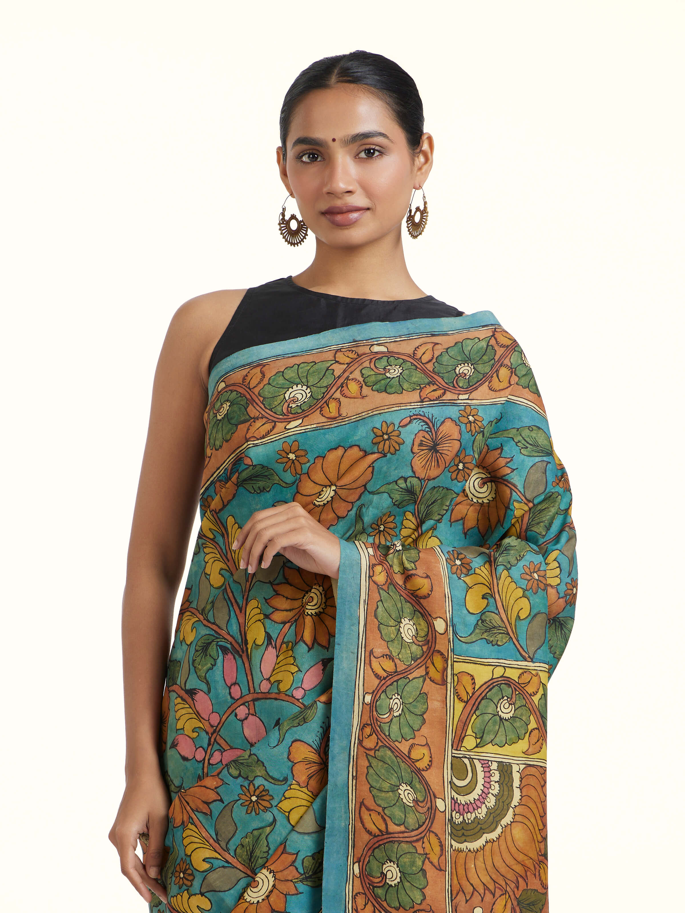 Mulberry Silk Kalamkari Hand Painted Saree