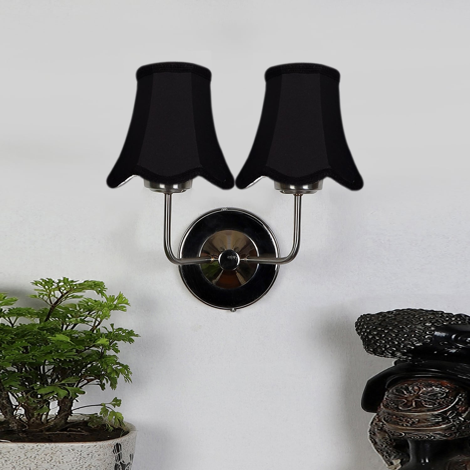 Devansh Dual Steel Metal  Wallmounted Lamp With Cotton Steel Metal  Shade