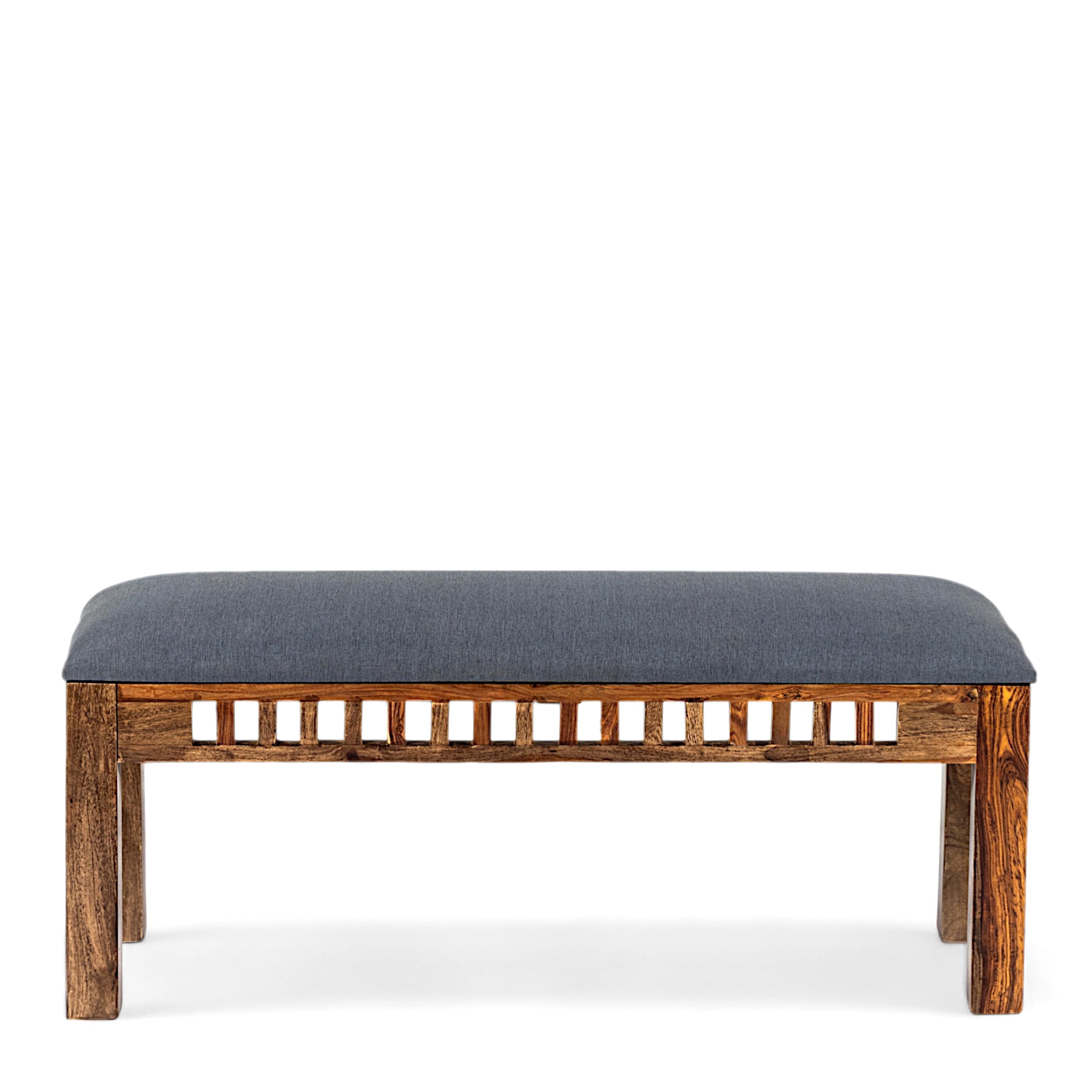 Milford Sheesham Wood Accent 3 Seater Bench In Anchor Grey Fabric